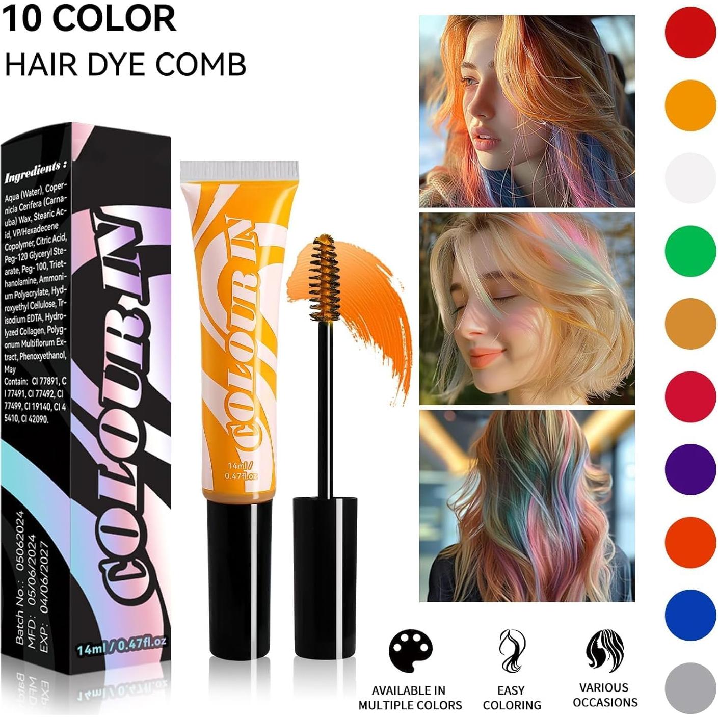 Disposable Hair Dye Color Comb, DIY Natural Hairstyle Cream, Colored Mascara, Washable Easily Cleaning Disposable Hair Wax for Festival Daily Boys Teen Girls Hair Dye(01#RED, 1 OZ)