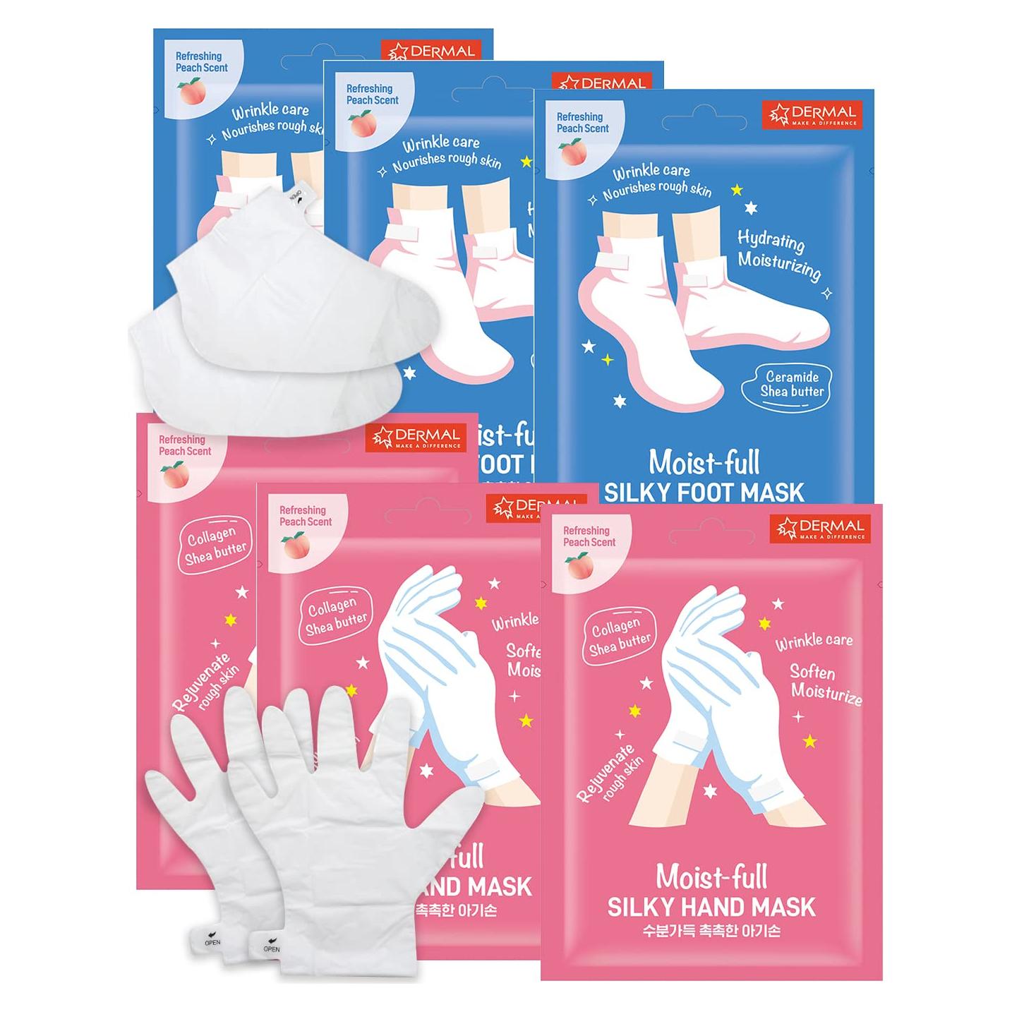 Mascarillas Hidratantes para Pies y Manos DERMAL 6 Pack