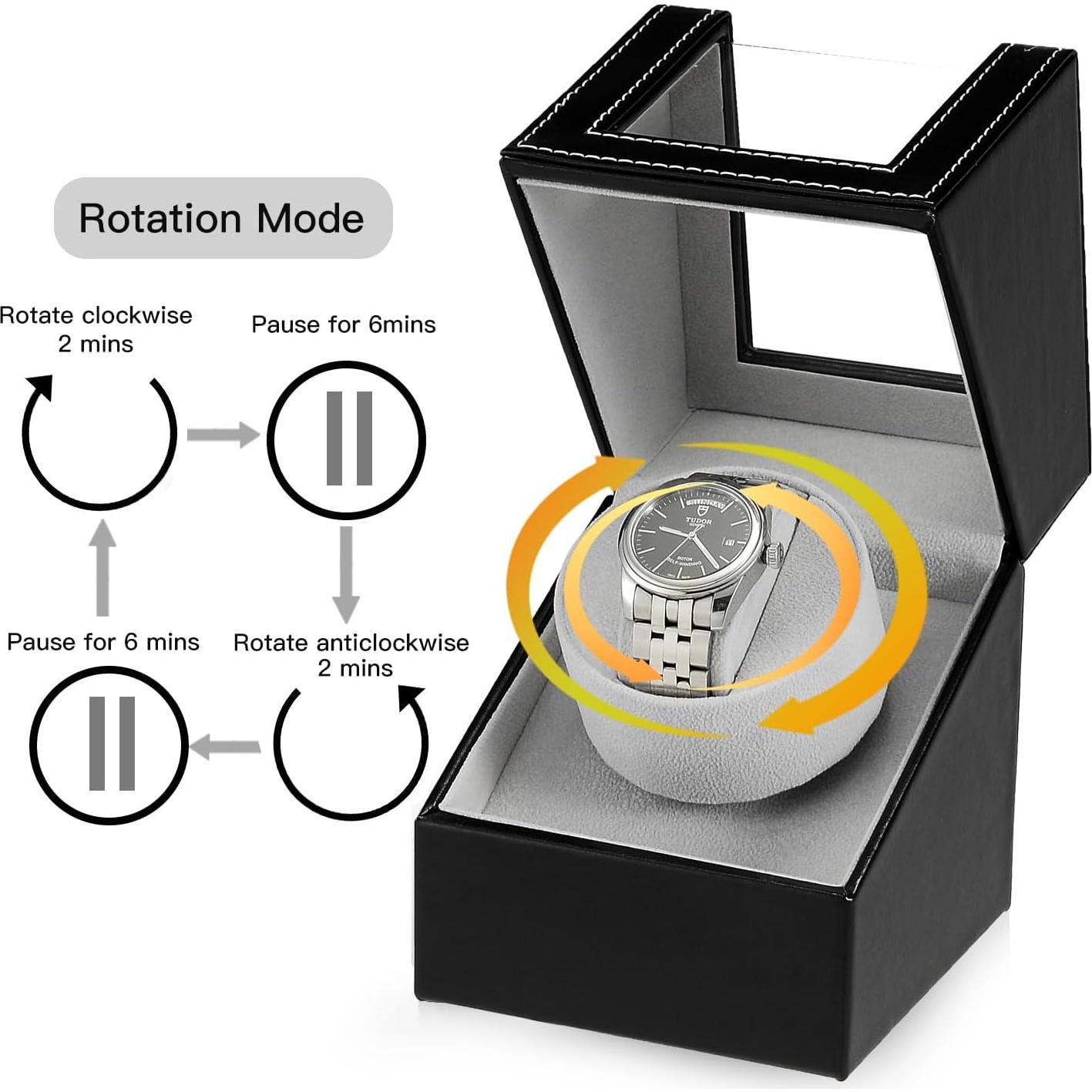 Enrollador de Reloj Automático LINGFANSTORE Cuero Negro