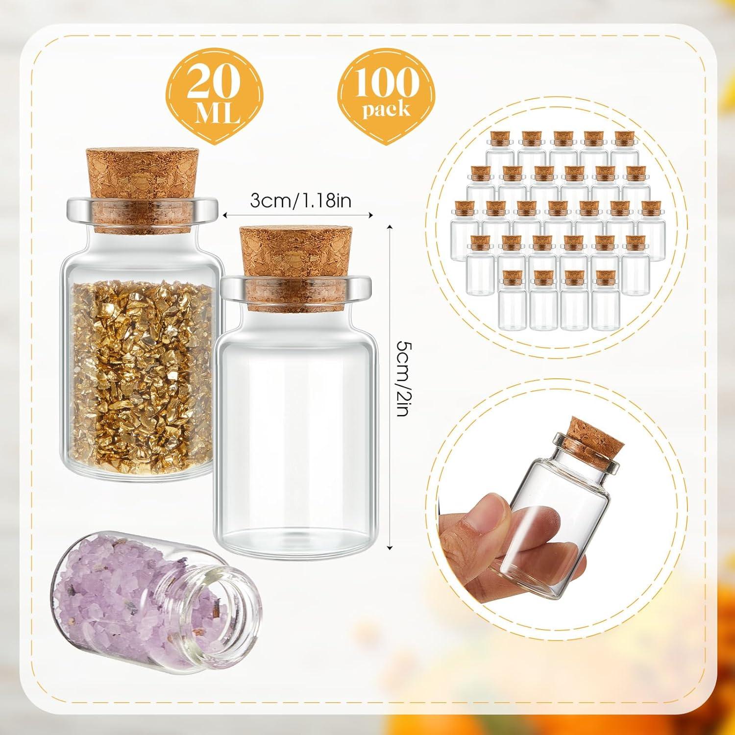 Gerrii 100 Mini Botellas de Vidrio 20ml con Tapones de Madera