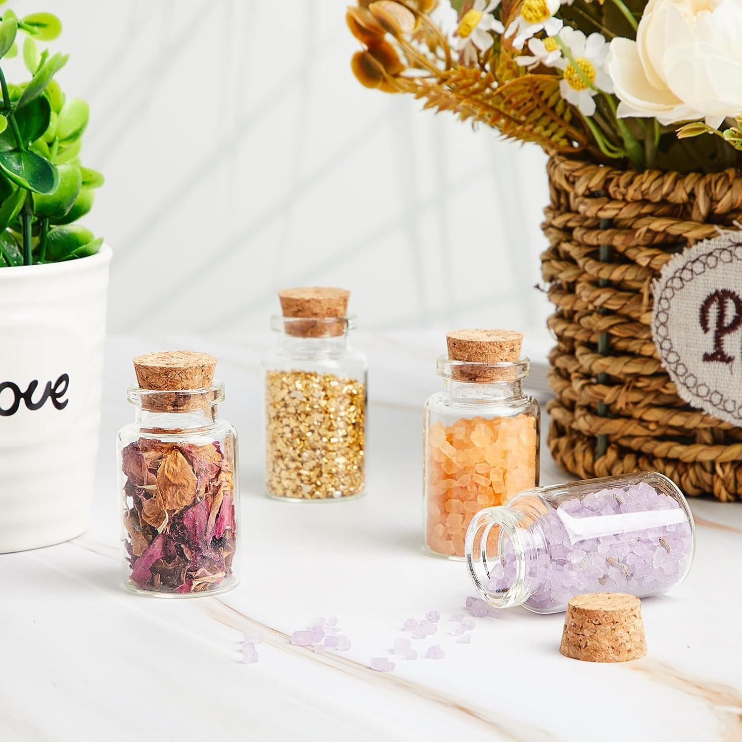 Gerrii 100 Mini Botellas de Vidrio 20ml con Tapones de Madera