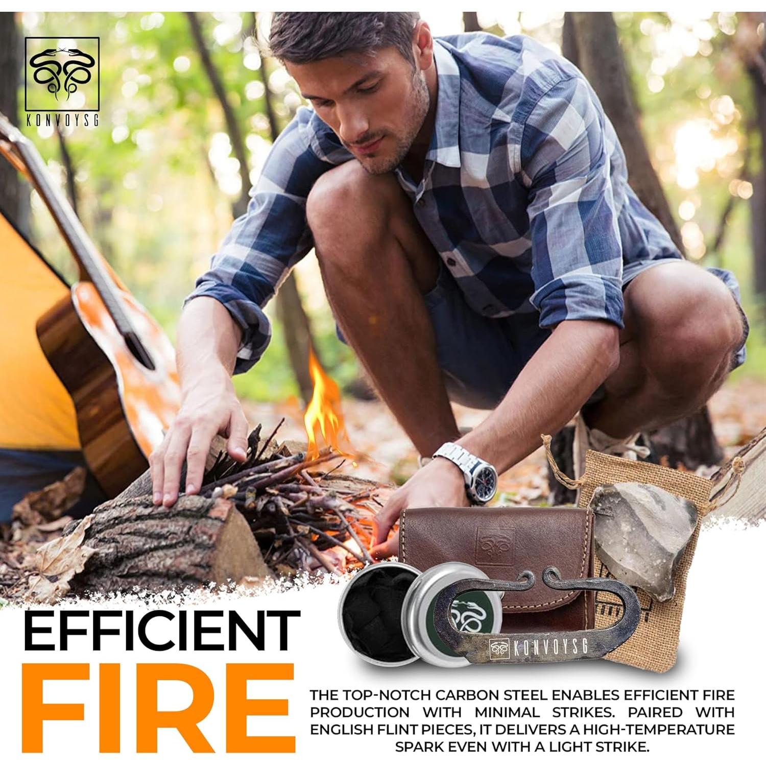 Kit de Encendedor de Fuego KonvoySG - Acero al Carbono y Pedernal