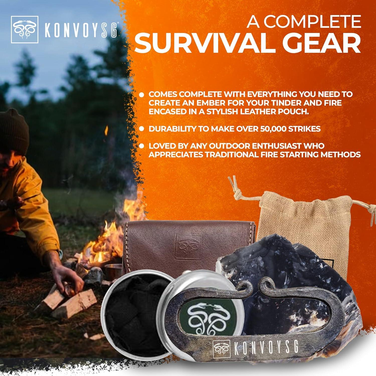 Kit de Encendedor de Fuego KonvoySG - Acero al Carbono y Pedernal
