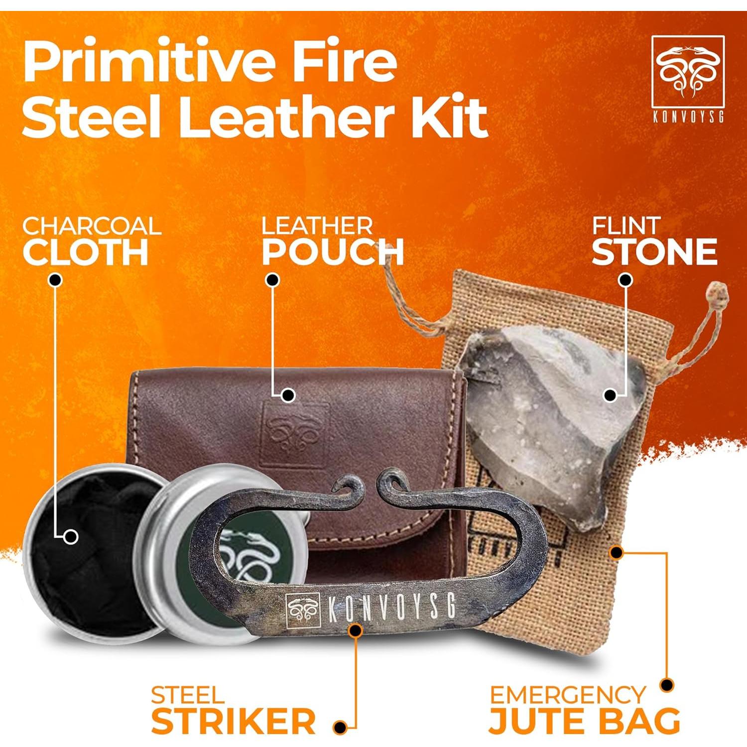 Kit de Encendedor de Fuego KonvoySG - Acero al Carbono y Pedernal