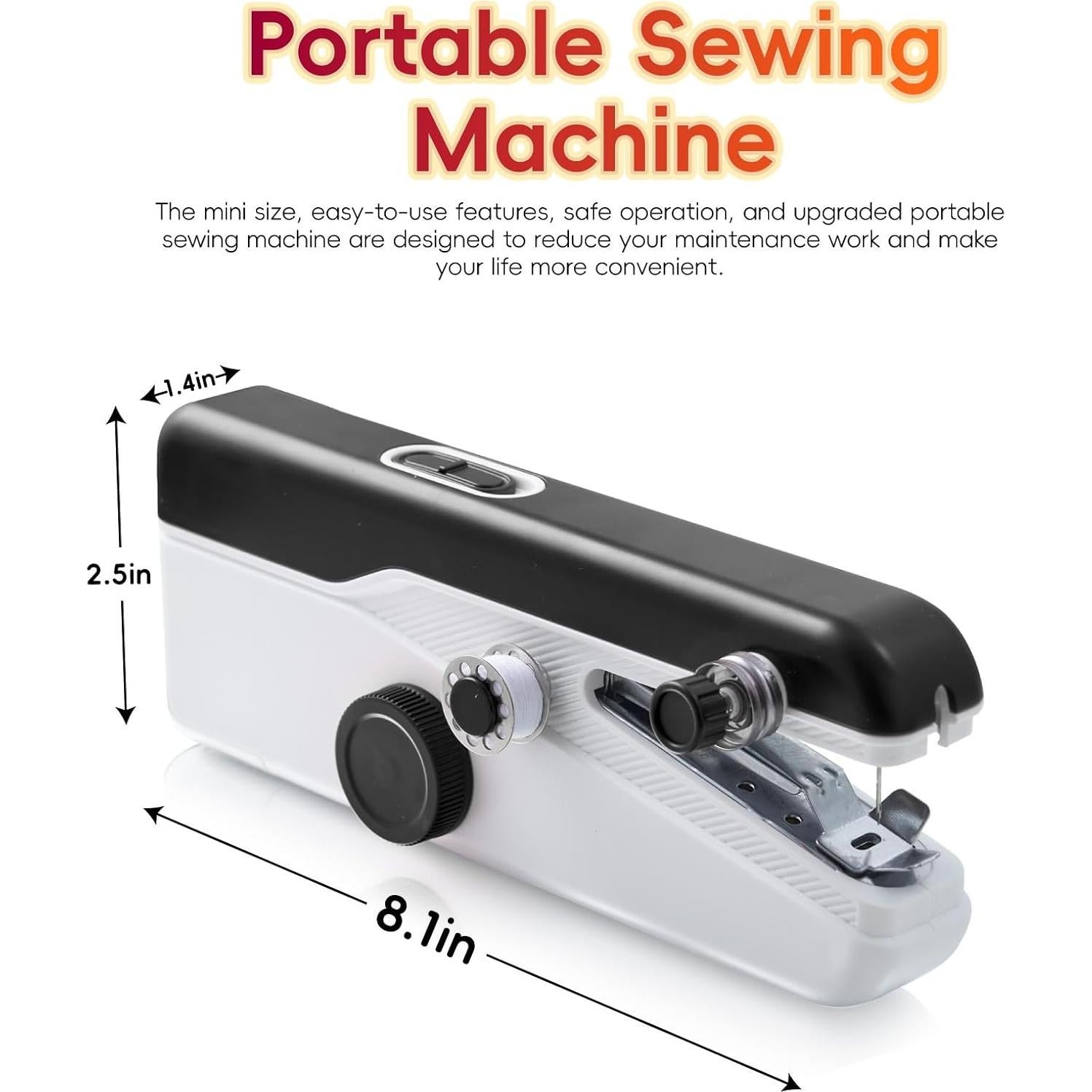 Máquina de Coser de Mano Portátil MNIFRJ - Negra, 20.6x3.6x6.4cm