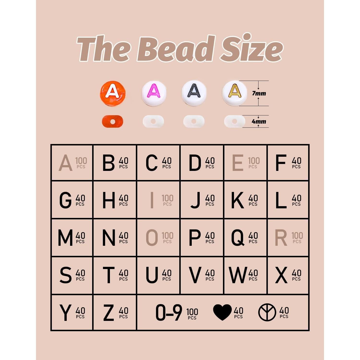 Perlas de Letras Negras DoDoBeads - 1650 Piezas Redondas