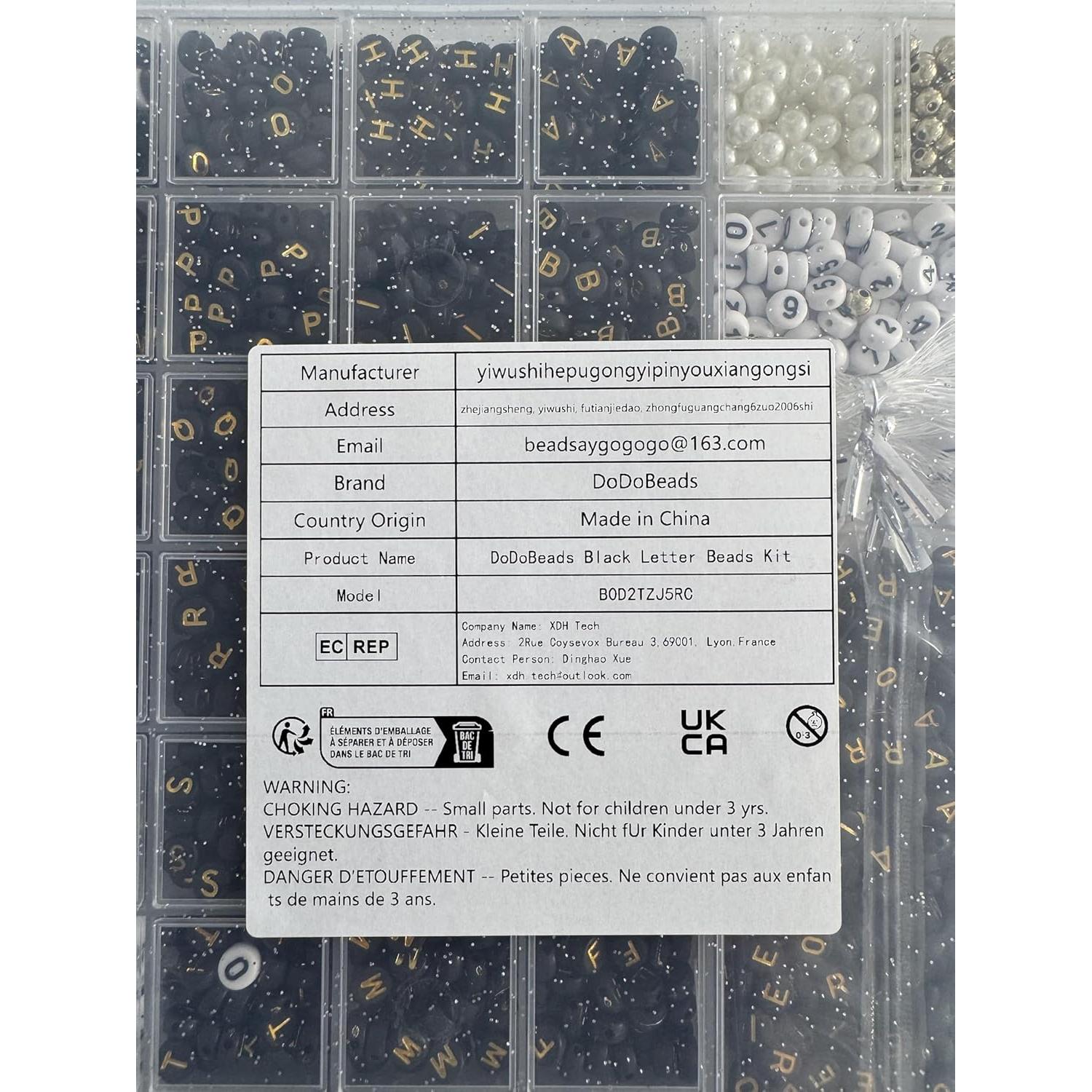 Perlas de Letras Negras DoDoBeads - 1650 Piezas Redondas