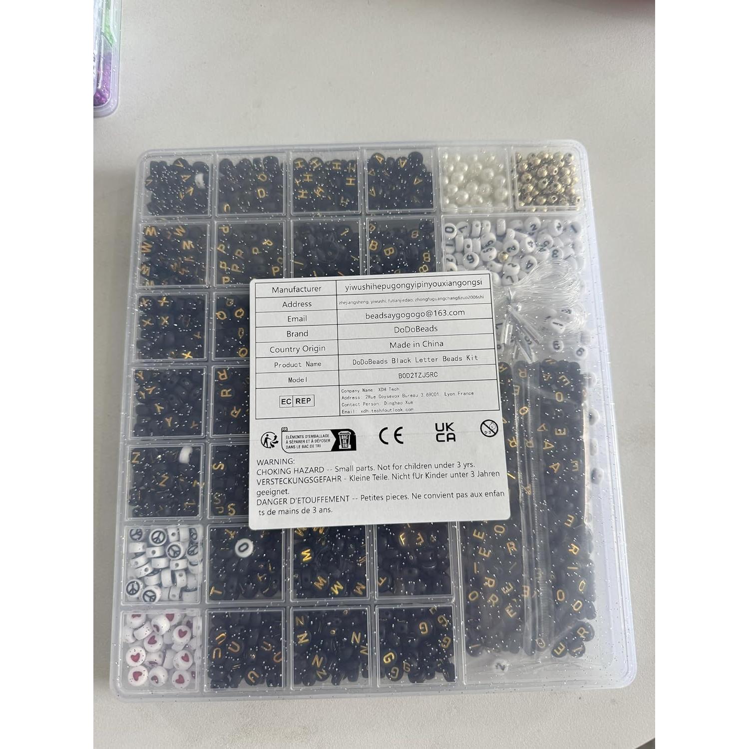 Perlas de Letras Negras DoDoBeads - 1650 Piezas Redondas