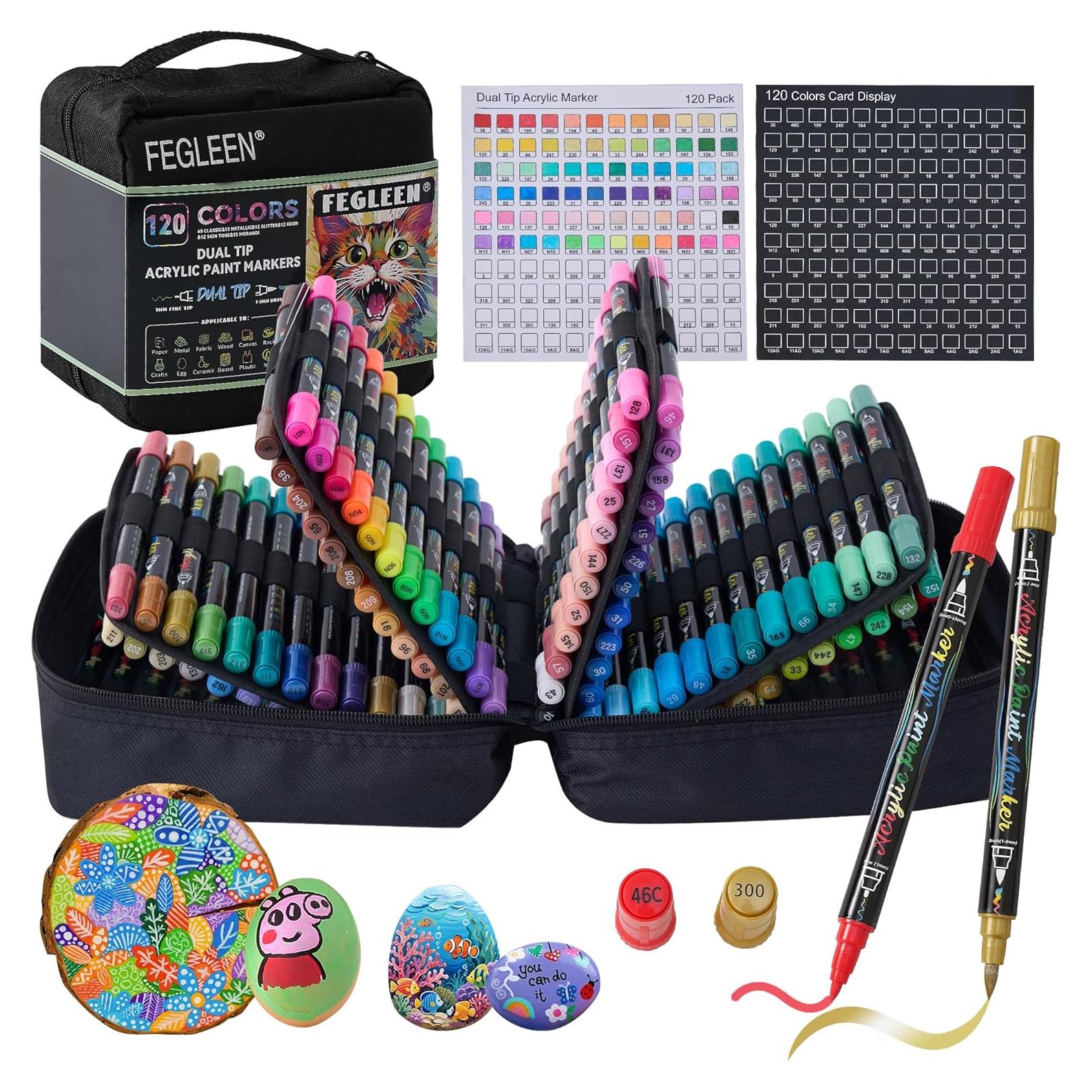 Conjunto de 120 Marcadores Acrílicos FEGLEEN Doble Punta