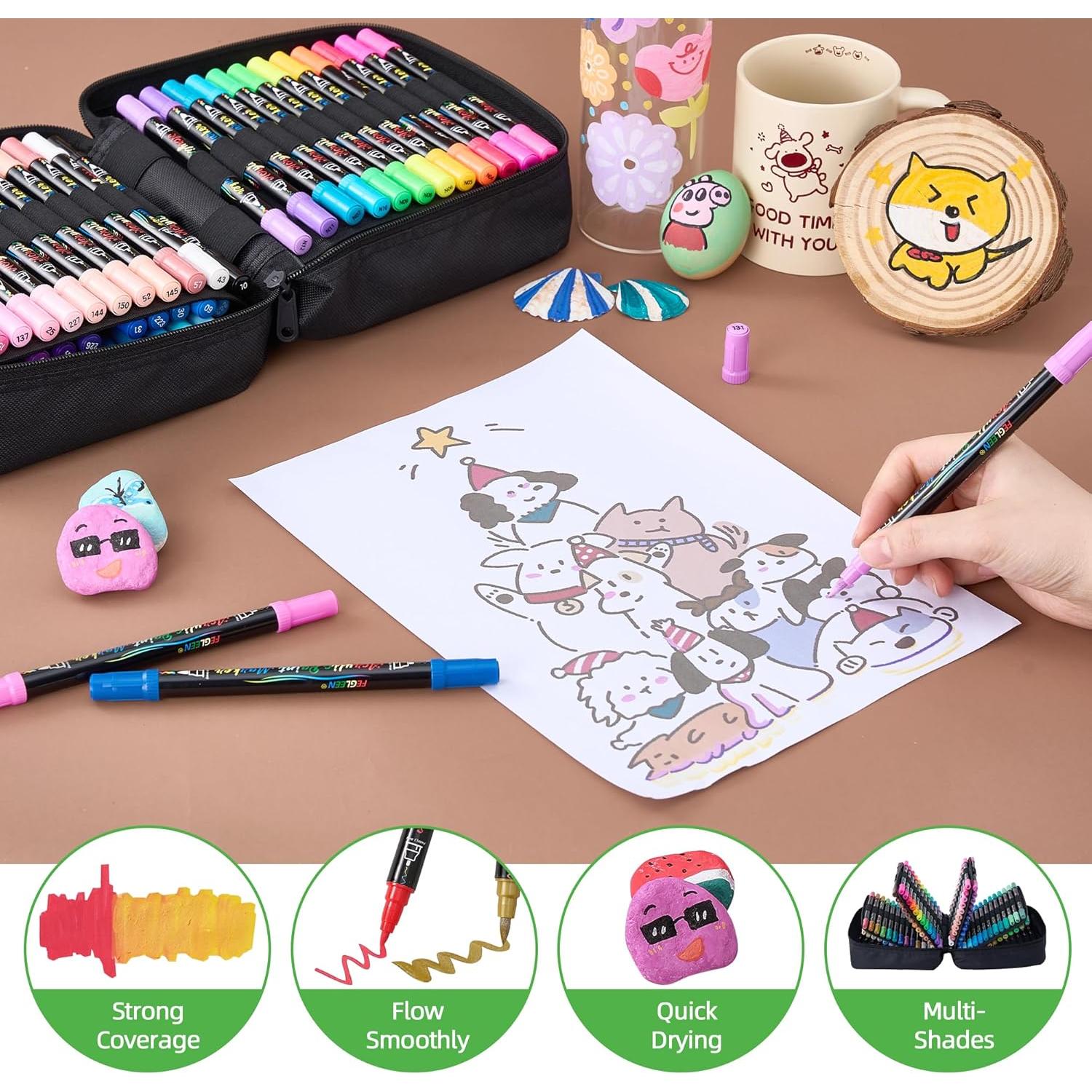 Conjunto de 120 Marcadores Acrílicos FEGLEEN Doble Punta