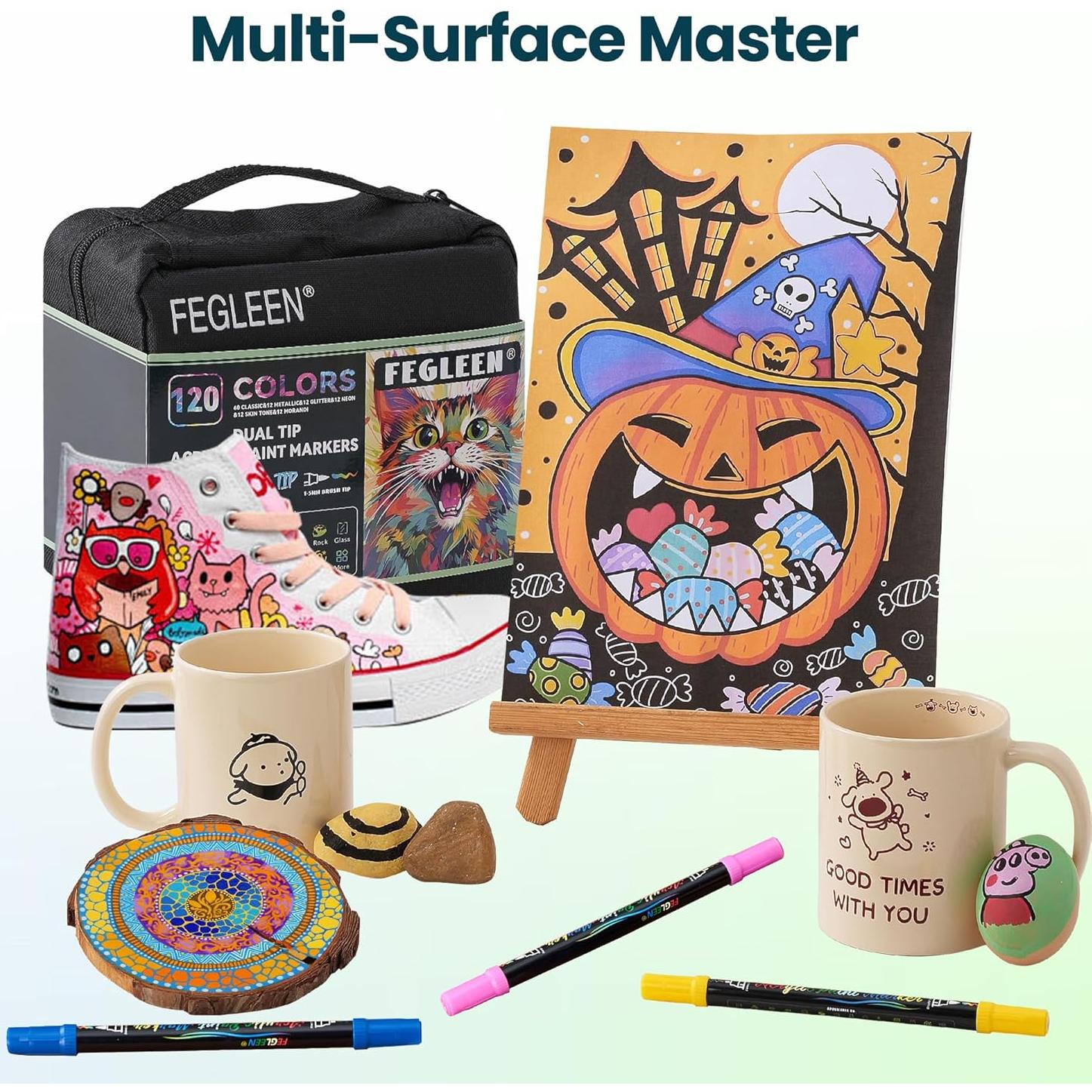 Conjunto de 120 Marcadores Acrílicos FEGLEEN Doble Punta