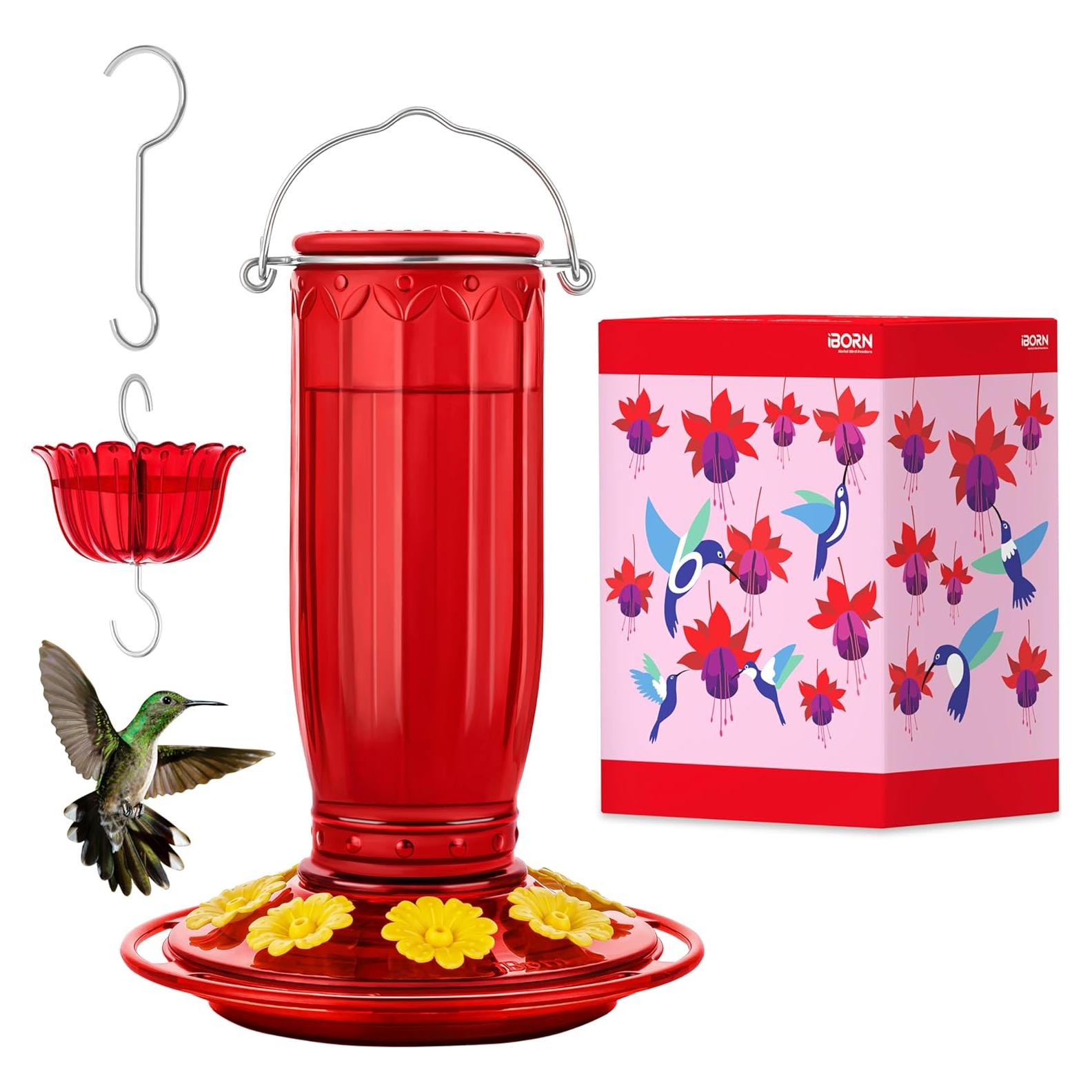 Alimentador de Colibrí iBorn de Vidrio 16oz con Trampa para Hormigas