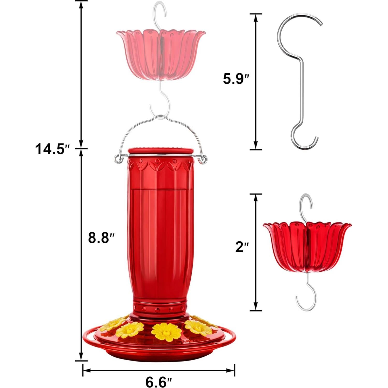 Alimentador de Colibrí iBorn de Vidrio 16oz con Trampa para Hormigas