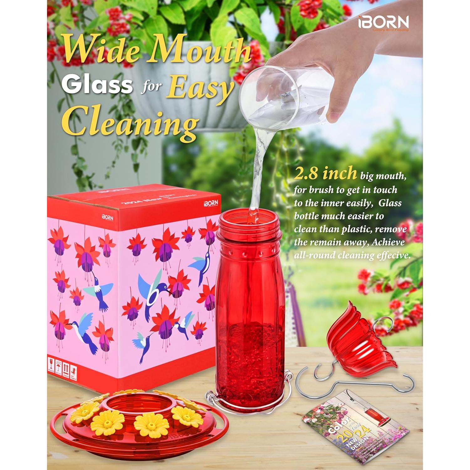 Alimentador de Colibrí iBorn de Vidrio 16oz con Trampa para Hormigas