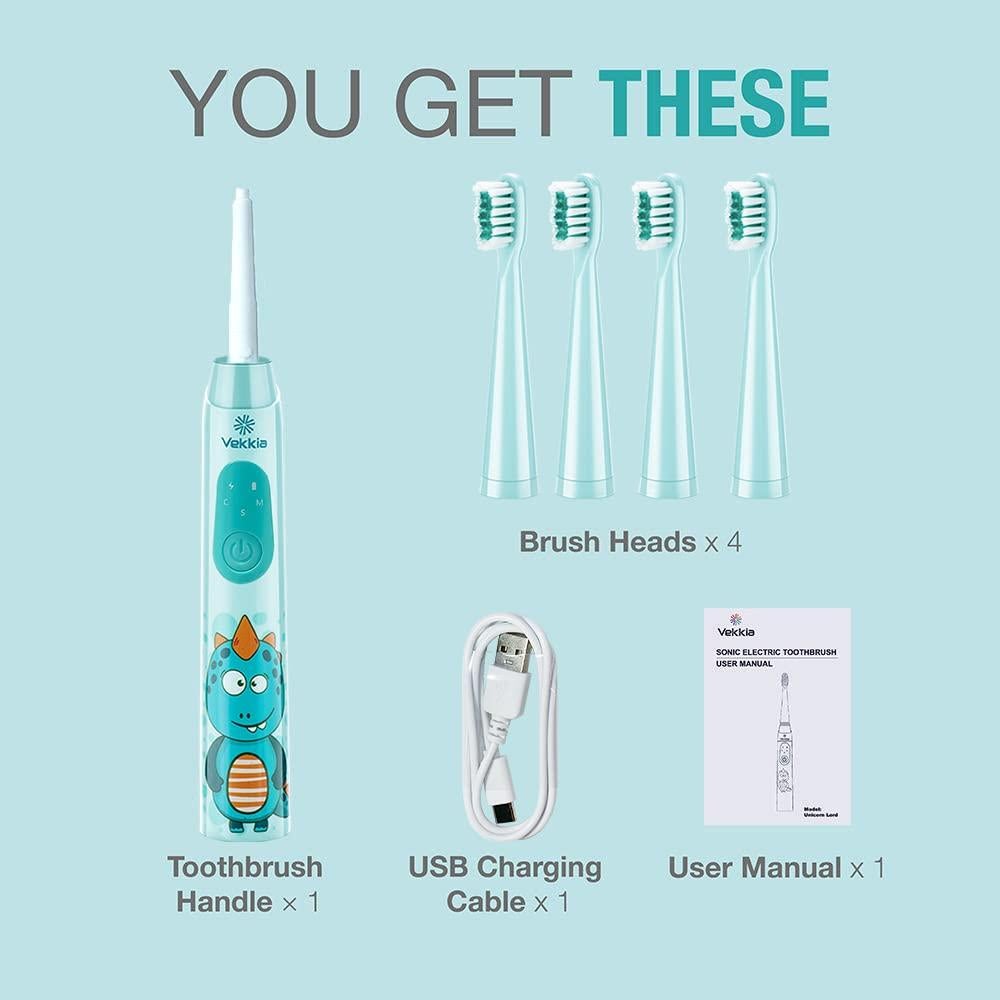 Cepillo de dientes eléctrico Vekkia Sonic para niños, 3 modos, IPX7