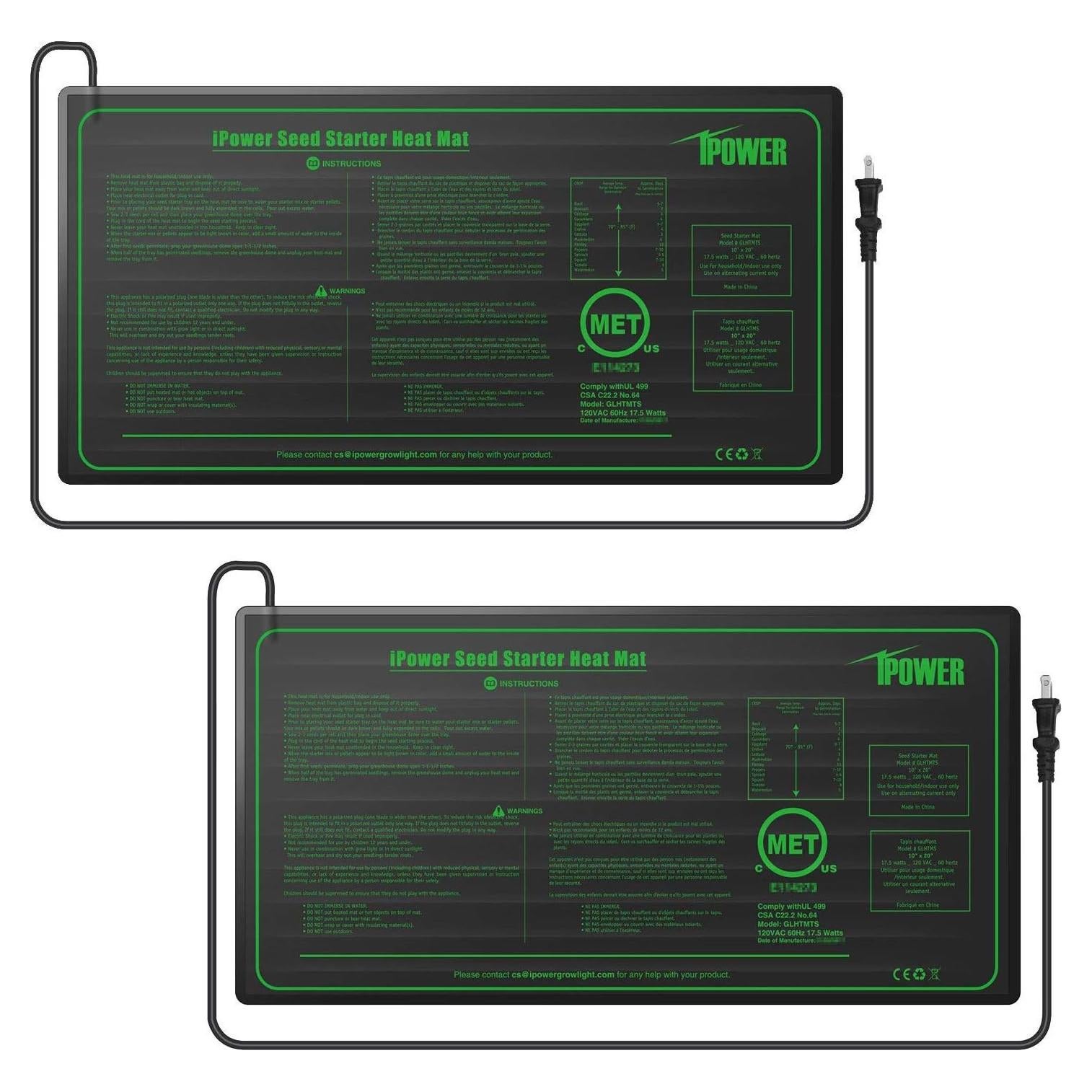 iPower Almohadilla Térmica para Plántulas 25.4x52.1cm 2-Pack