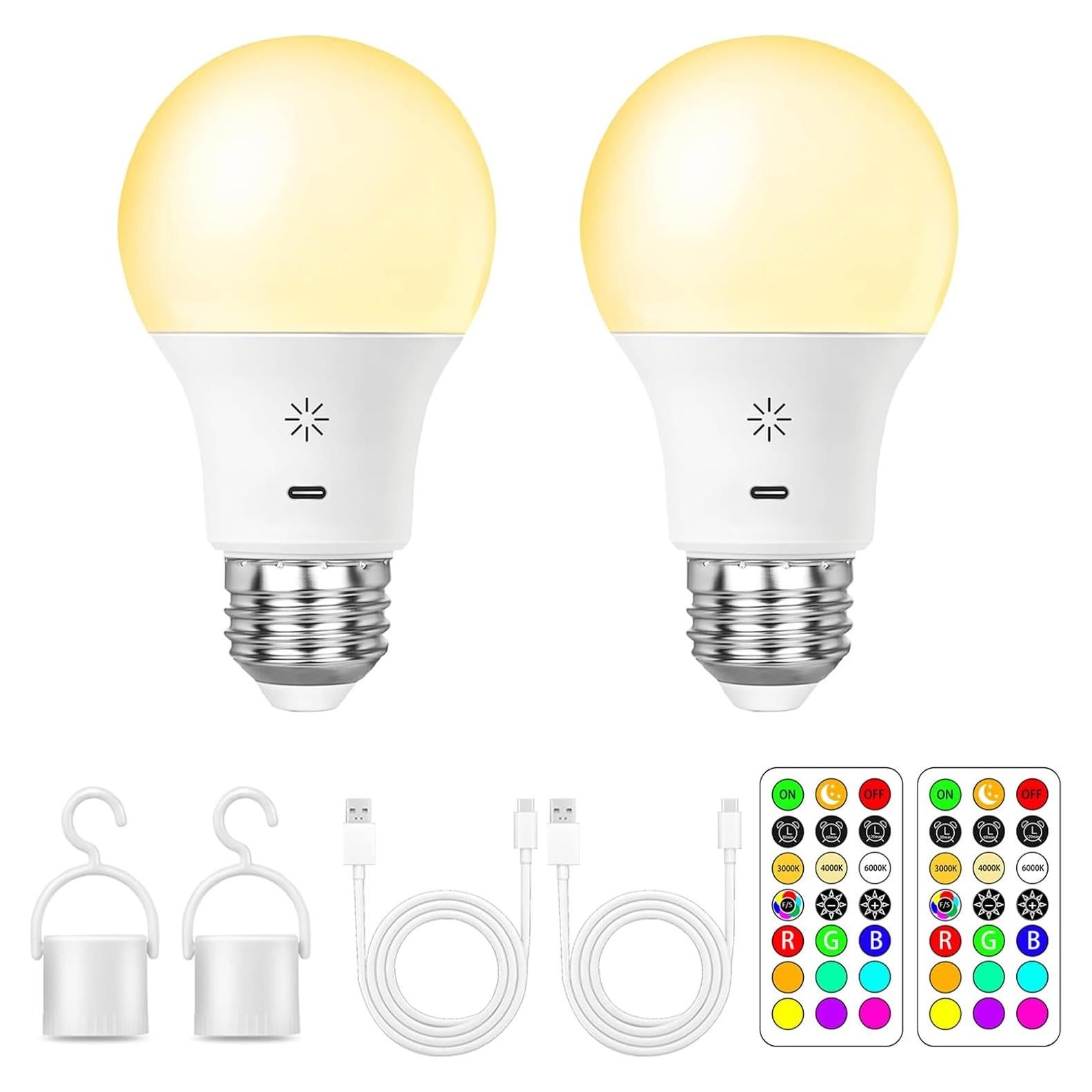 Bombillas LED recargables BOBOPAI E26 RGB 8W 2 Paquetes