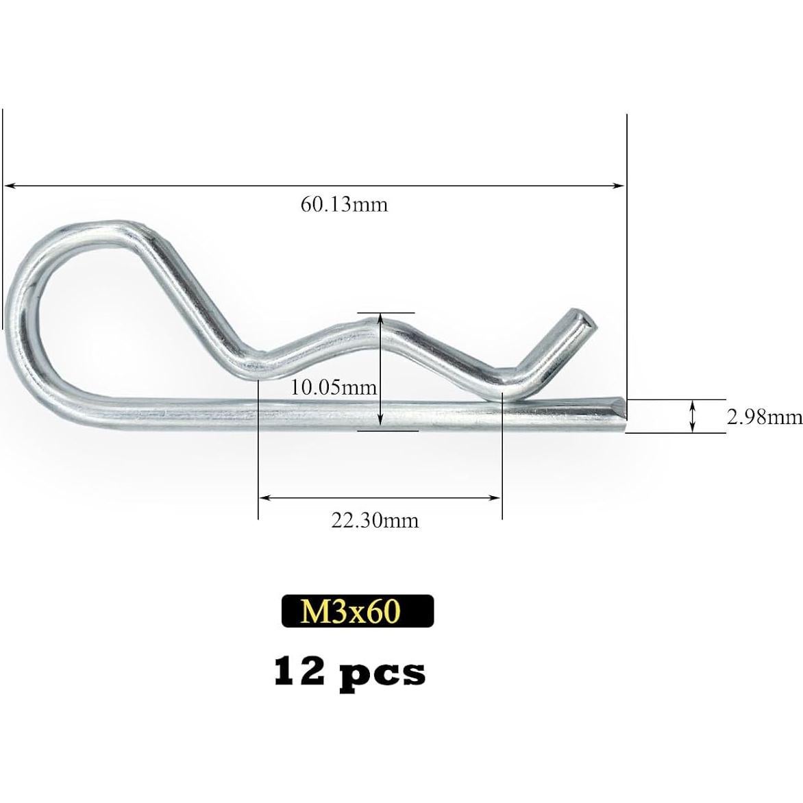 12Pcs 3 Color Heavy Duty Hitch Pins Clip R Clips Spring Retaining Wire Hair Pin Cotter Pin Strong Spring Tension Large Carter Pin R Clip Large for Trailer Tractors Mower Carts Truck Pin M3x60mm
