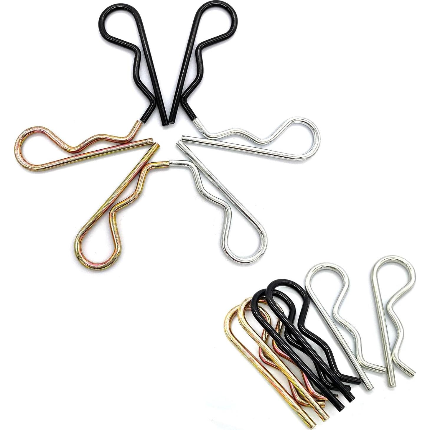 12Pcs 3 Color Heavy Duty Hitch Pins Clip R Clips Spring Retaining Wire Hair Pin Cotter Pin Strong Spring Tension Large Carter Pin R Clip Large for Trailer Tractors Mower Carts Truck Pin M3x60mm