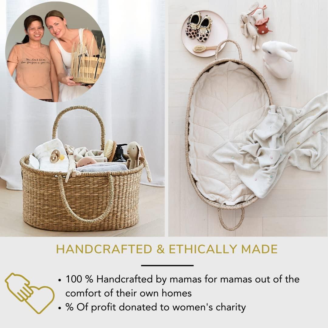 Organizador de Pañales Premium Bebe Bask - Canasta Rosa Hecha a Mano