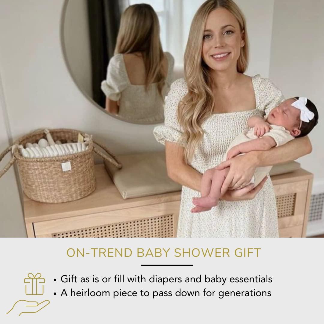 Organizador de Pañales Premium Bebe Bask - Canasta Rosa Hecha a Mano