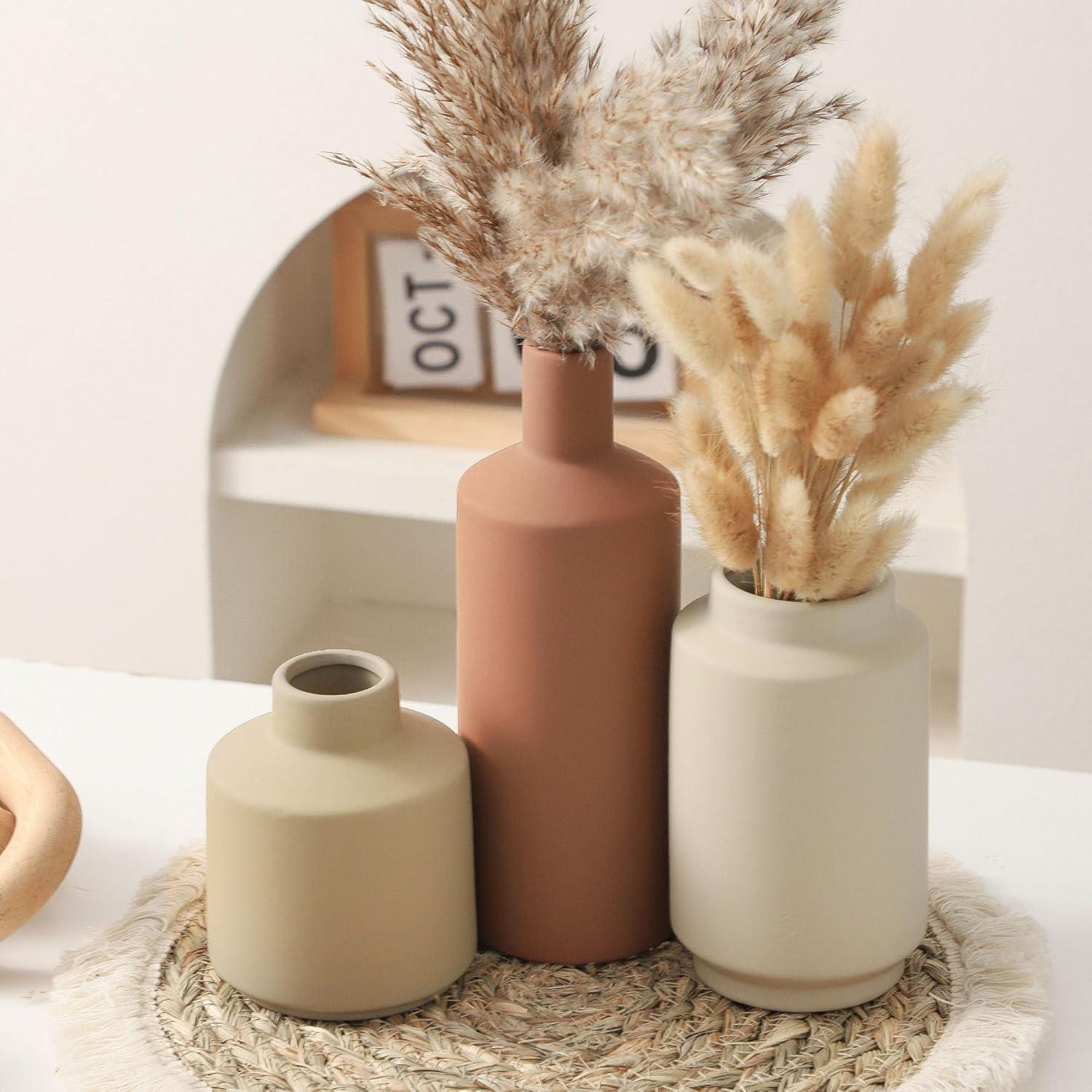 Juego de 3 Jarrones de Cerámica Beige Mitt&Ditt Modernos