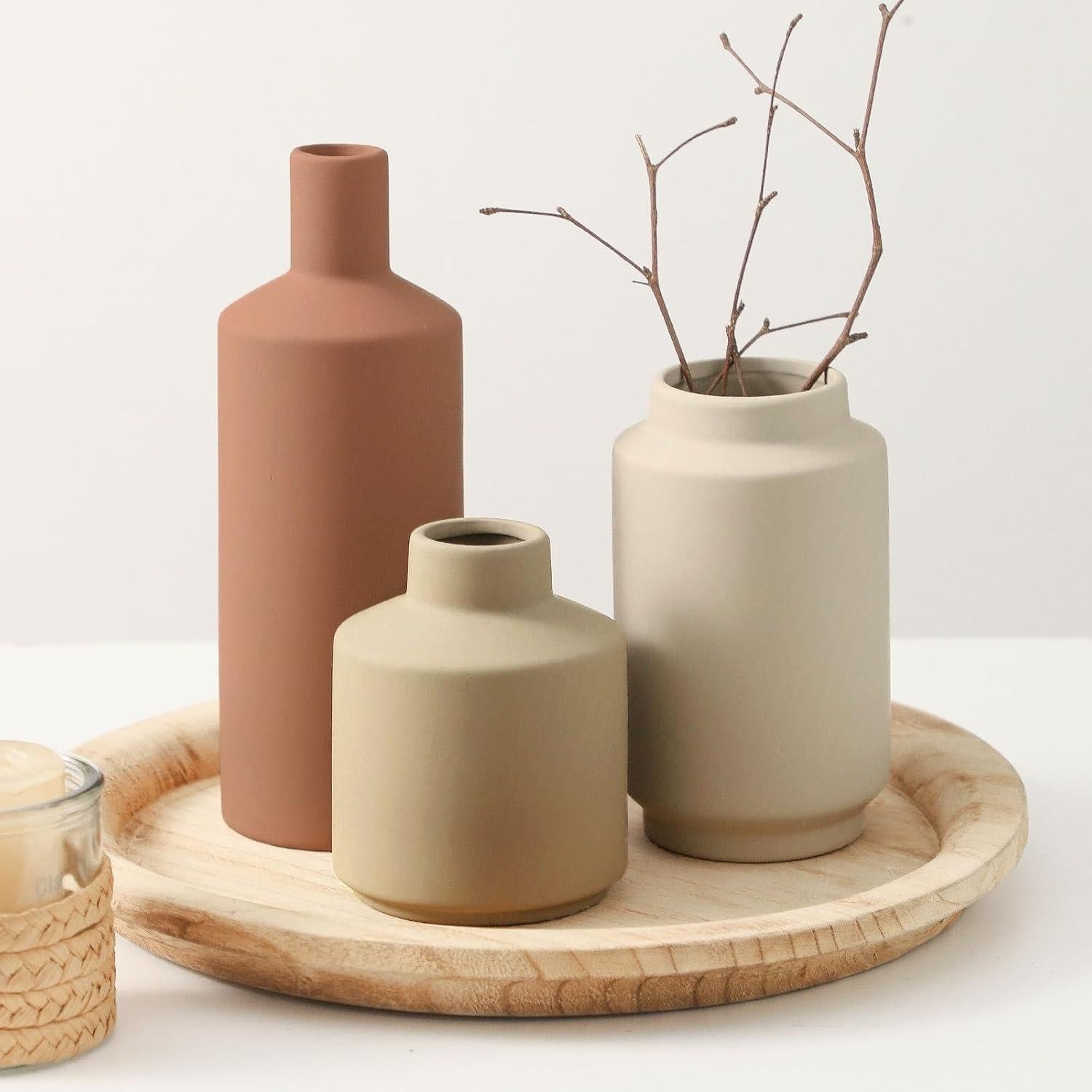 Juego de 3 Jarrones de Cerámica Beige Mitt&Ditt Modernos
