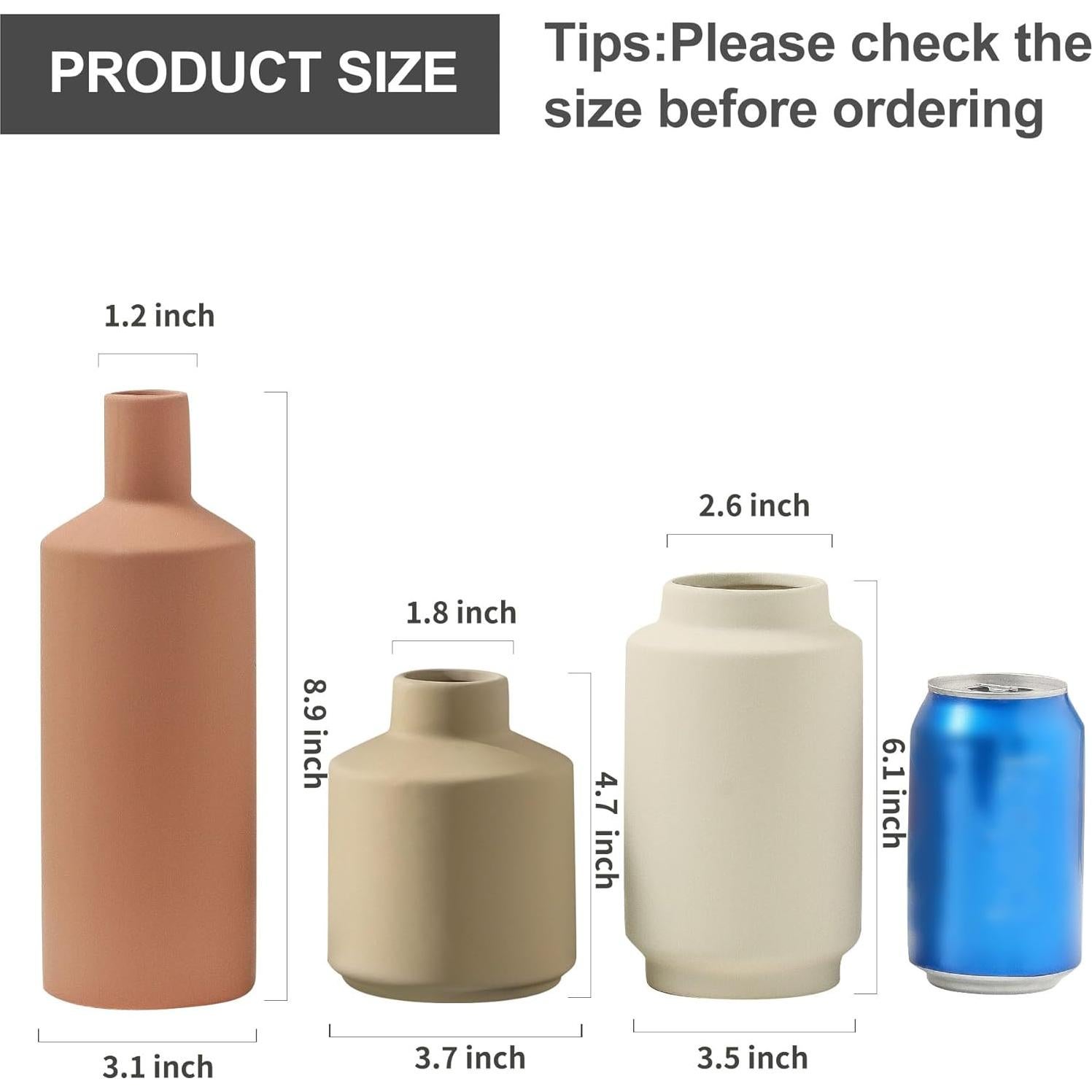 Juego de 3 Jarrones de Cerámica Beige Mitt&Ditt Modernos