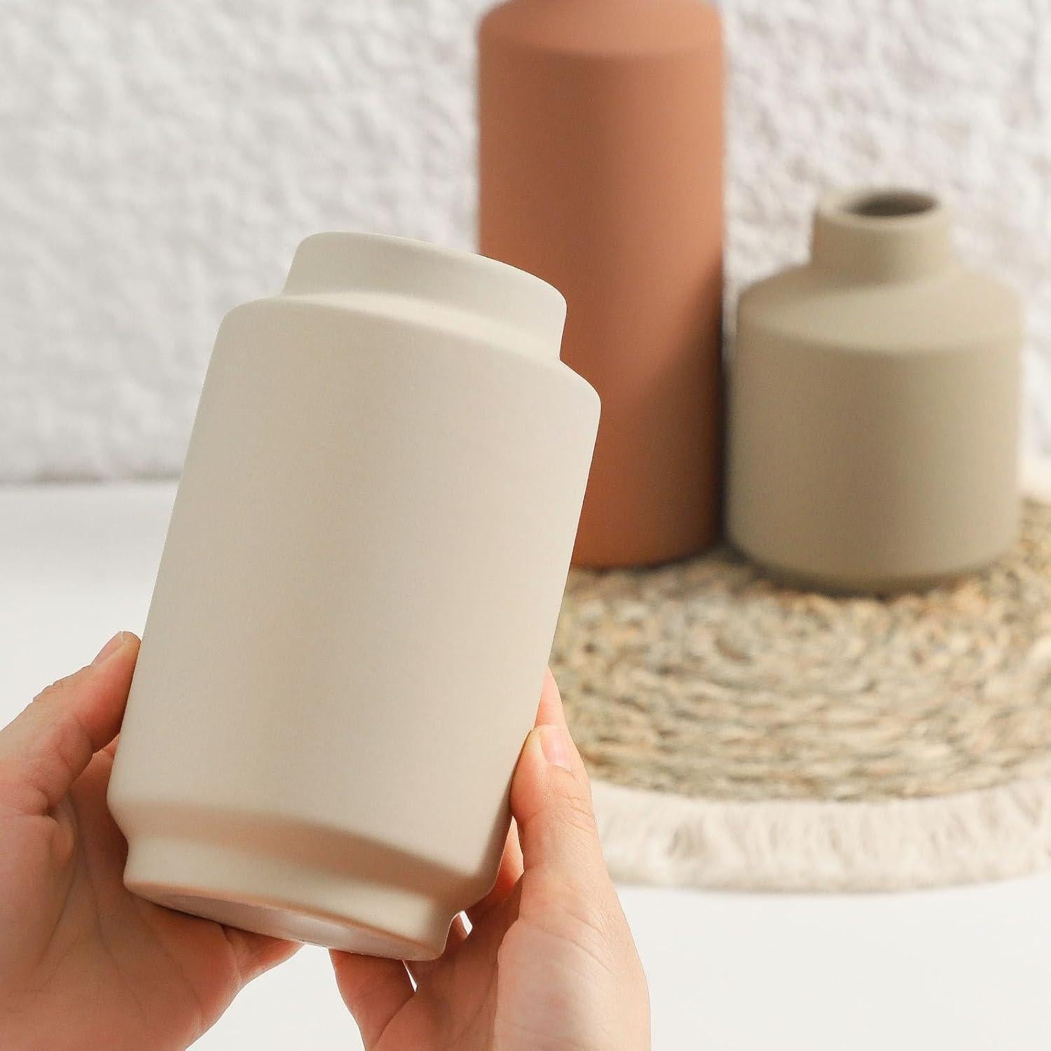 Juego de 3 Jarrones de Cerámica Beige Mitt&Ditt Modernos