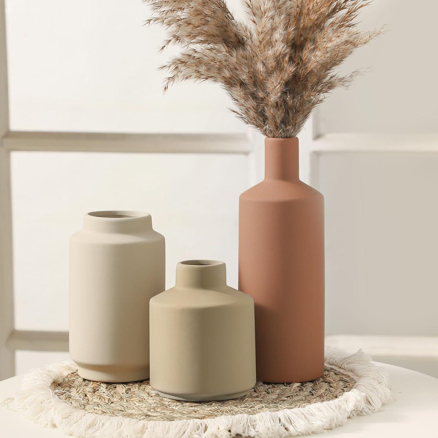Juego de 3 Jarrones de Cerámica Beige Mitt&Ditt Modernos