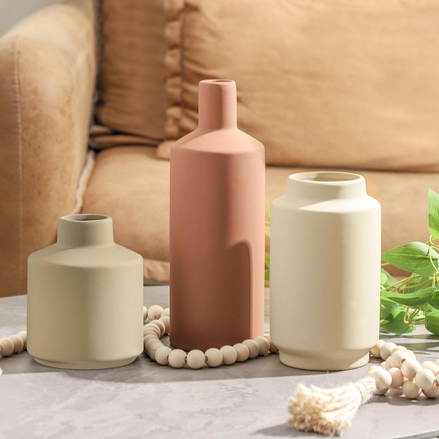 Juego de 3 Jarrones de Cerámica Beige Mitt&Ditt Modernos