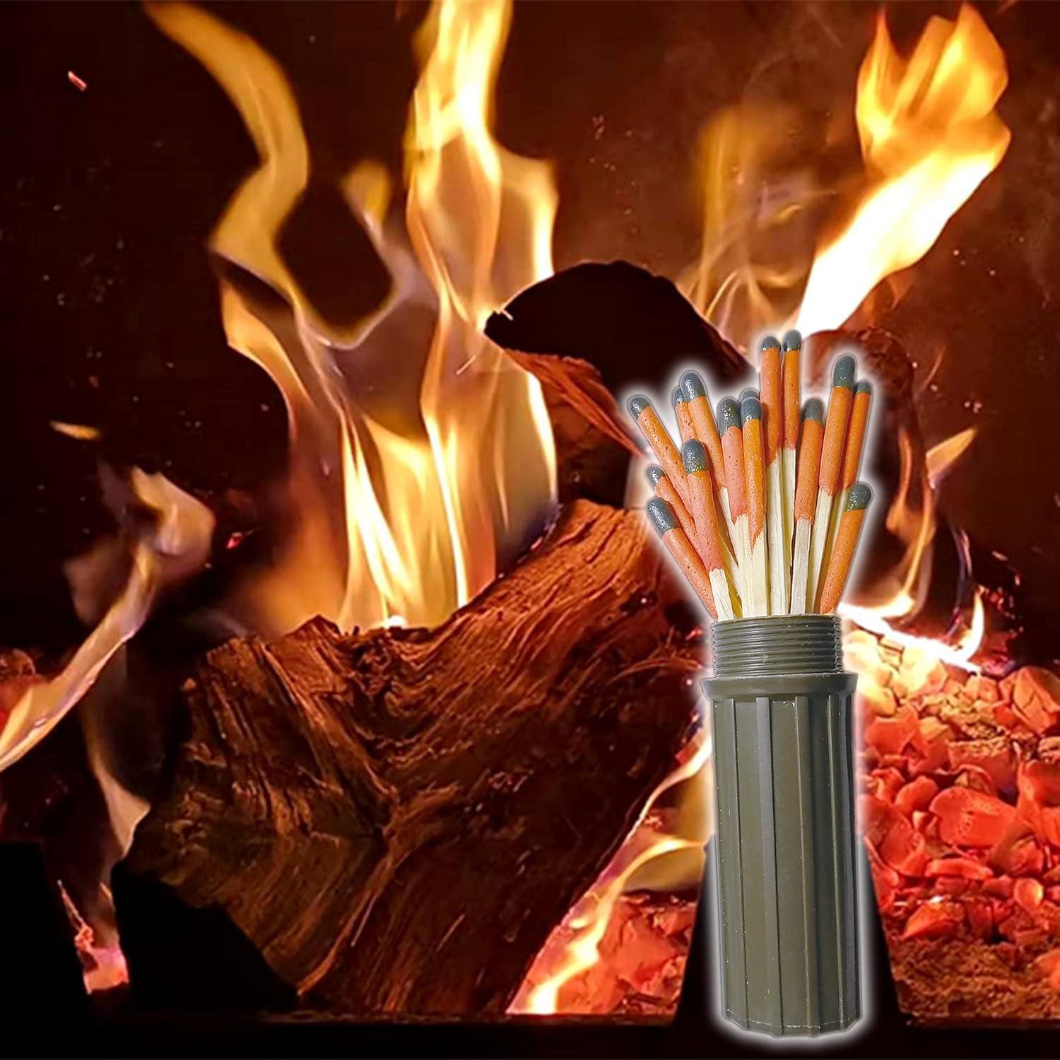 Emergency Fire Starter | Windproof & Waterproof Storm Matches with Waterproof Case & Wax Rope | Survival Gear for Camping, Hiking, Bushcraft, Bug Out Bag