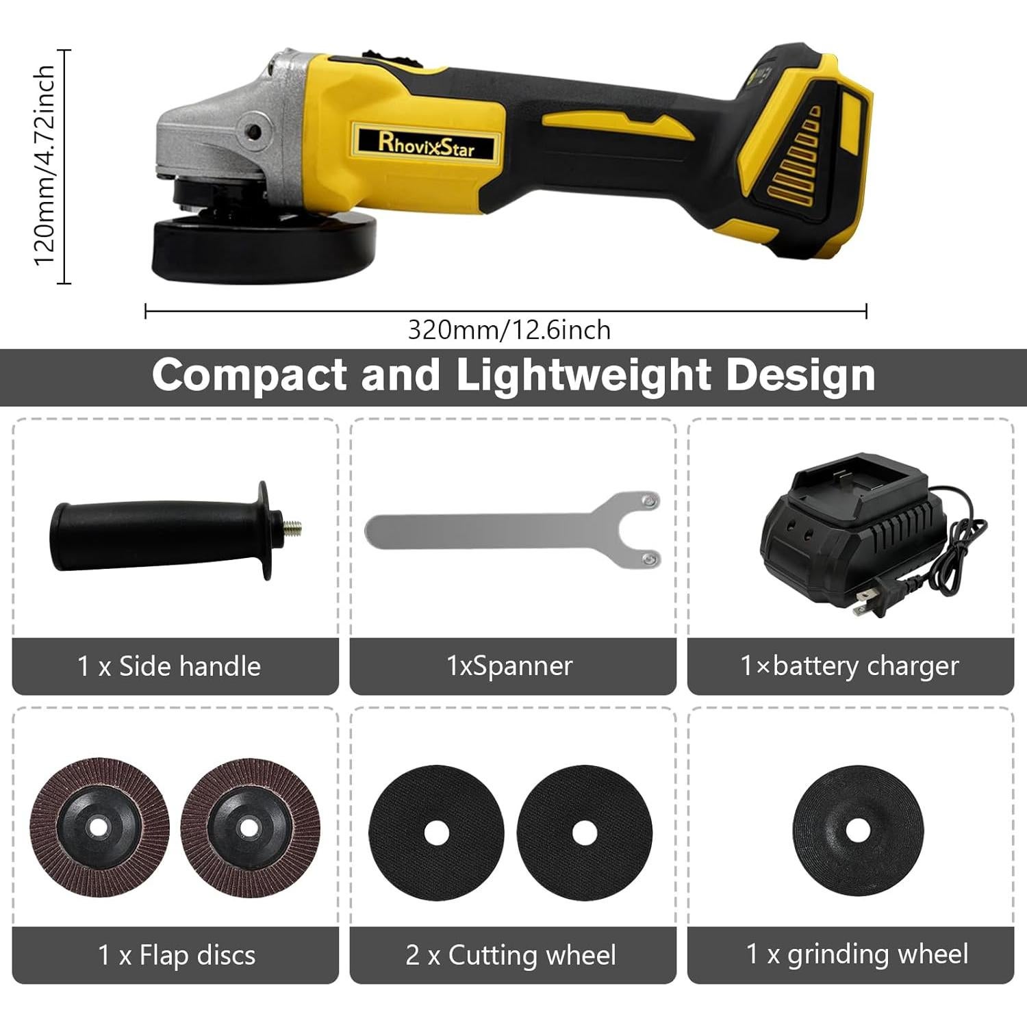 Amoladora Angular Inalámbrica RhovixStar 20V 3/8" 4 Velocidades