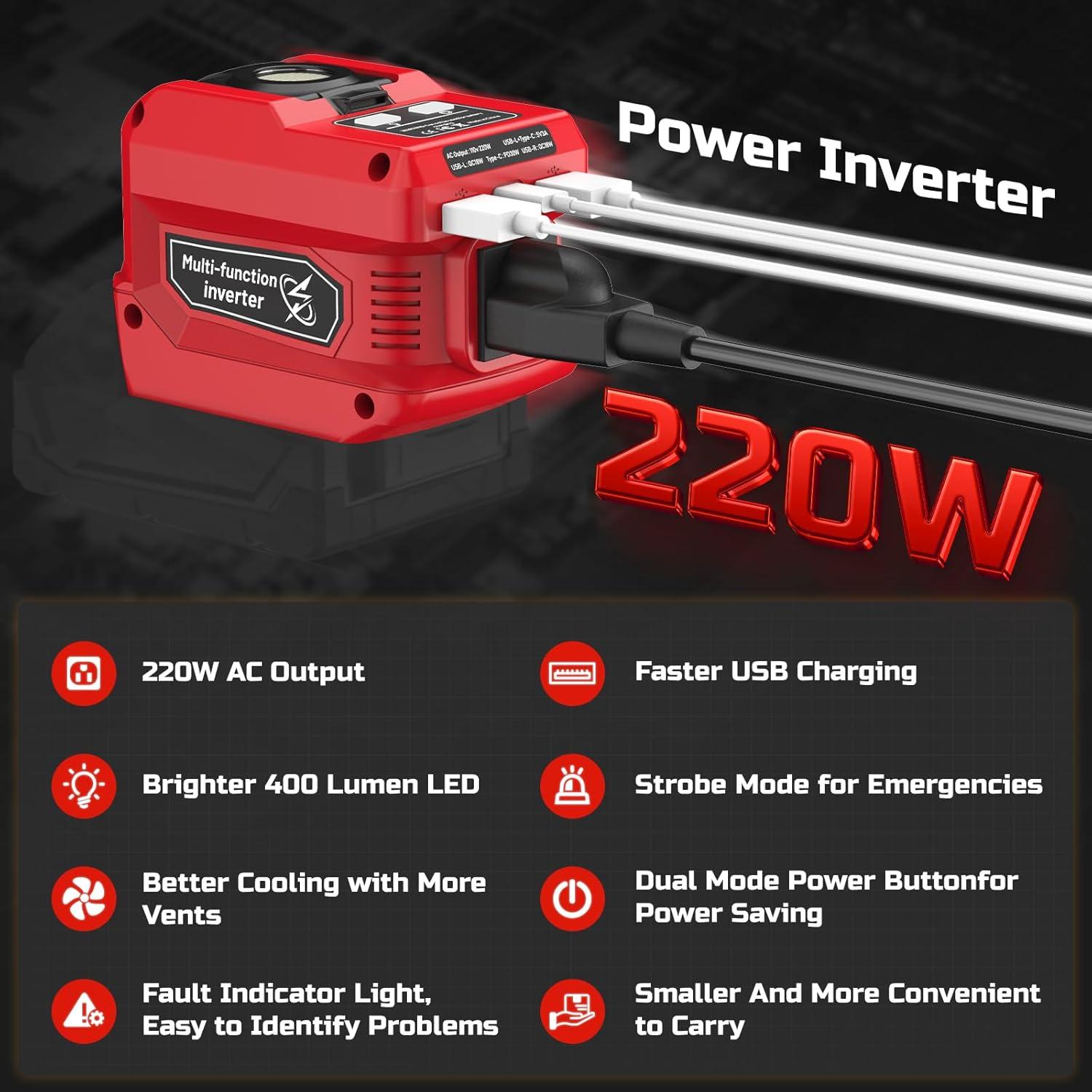 Inversor de Potencia 220W PlantPalGear para Batería Milwaukee 18V