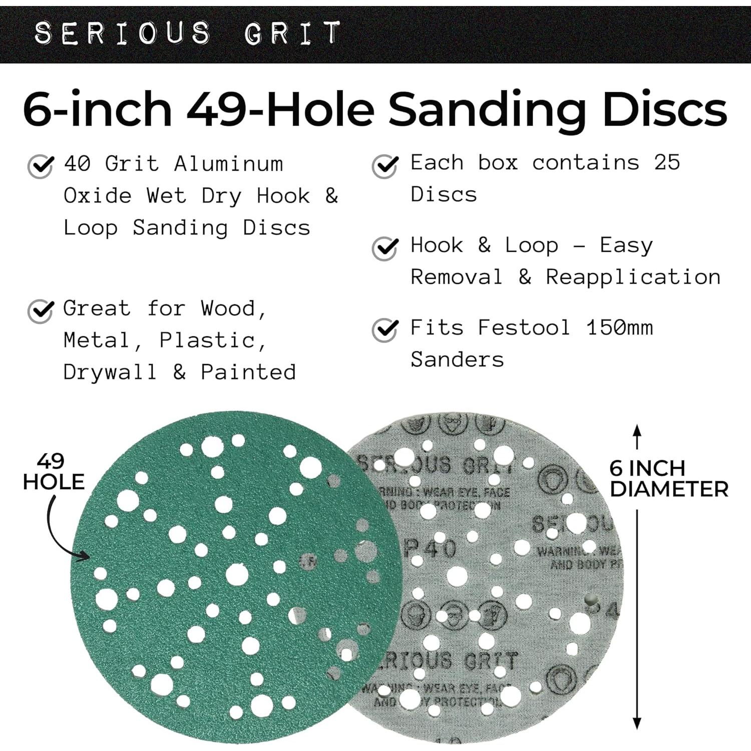 Discos de Lijado 15 cm 49 Agujeros 40 Granos Serious Grit