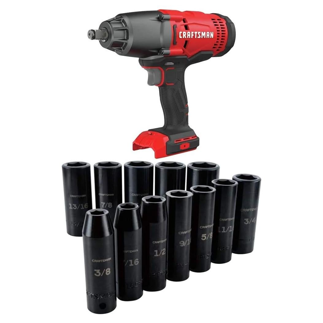 Llave de Impacto Inalámbrica Craftsman V20 1/2" (12.7 mm) 12 Piezas