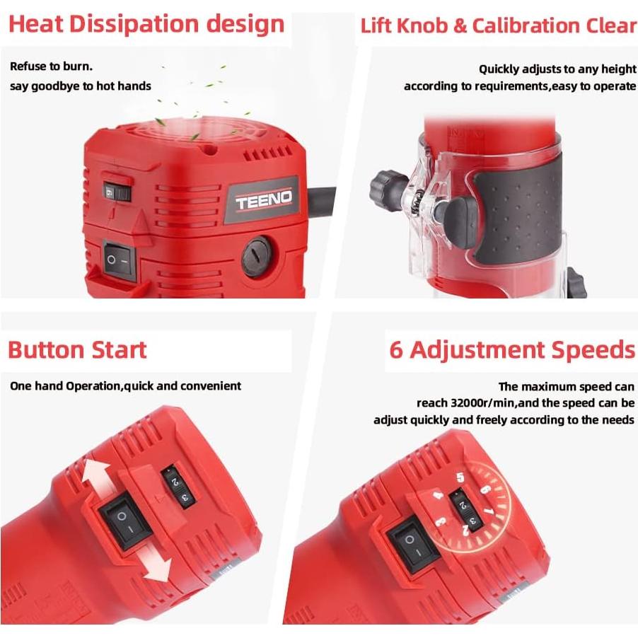 Fresadora de Madera TEENO 650W con 12 Brocas y 6 Velocidades