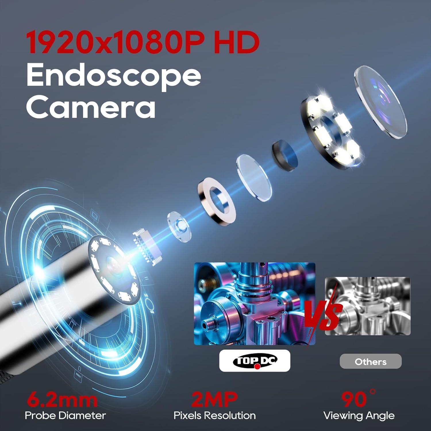 Borescopio Articulado Bidireccional TOPDC 6mm HD 1920P 2m