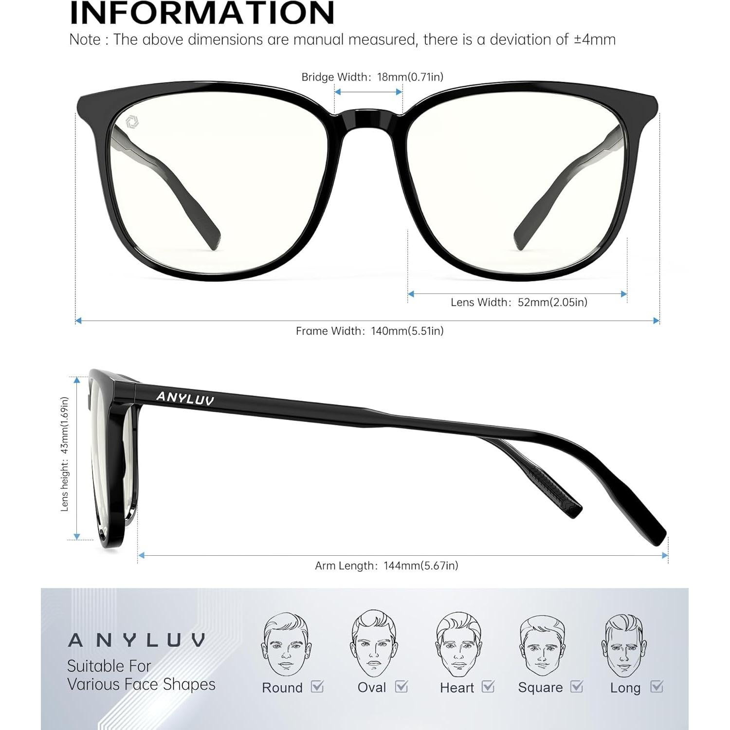 Gafas de Luz Azul ANYLUV AN161-A para Mujer y Hombre UV400
