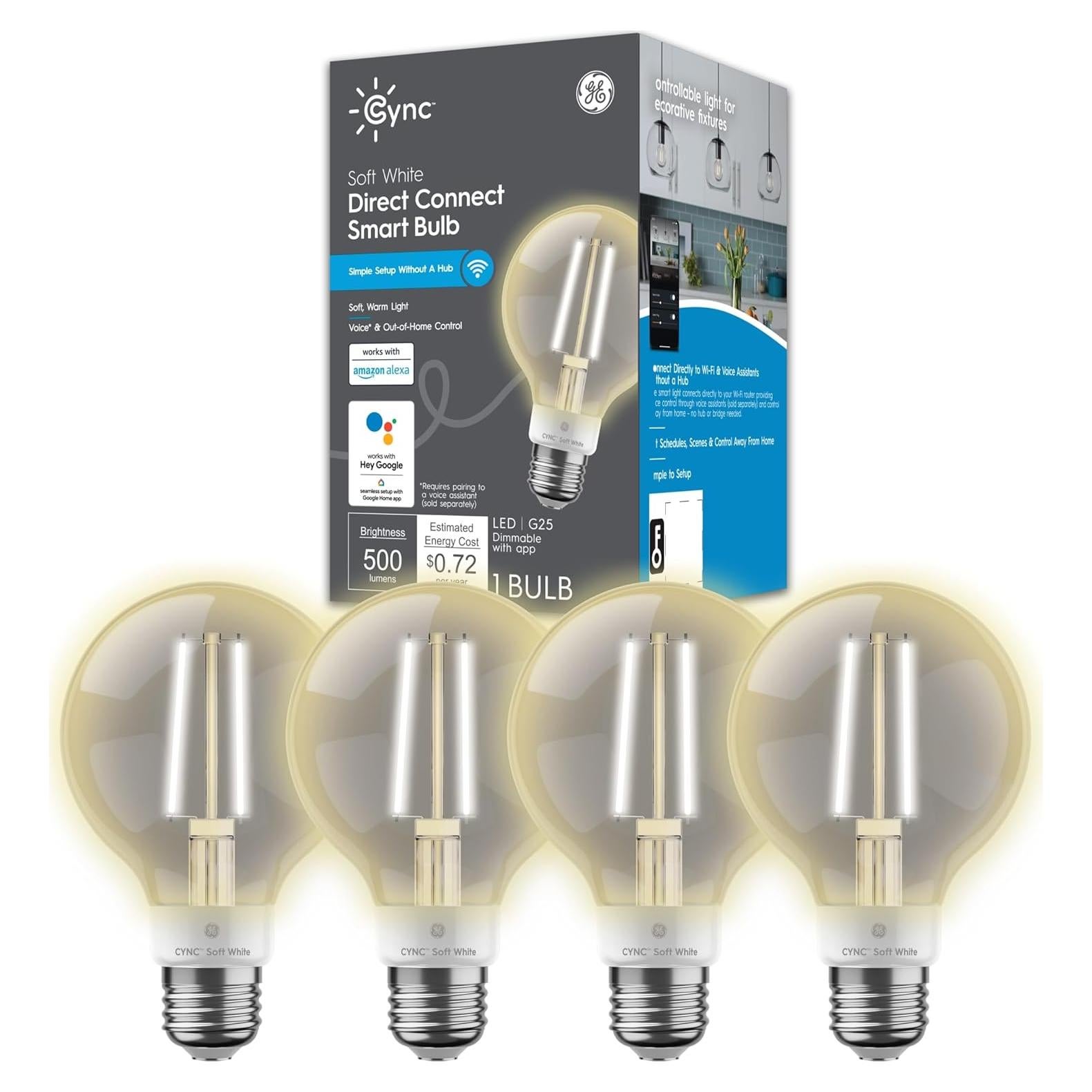 Bombillas LED Inteligentes GE Cync G25, 4 Pzs, Blanco Suave