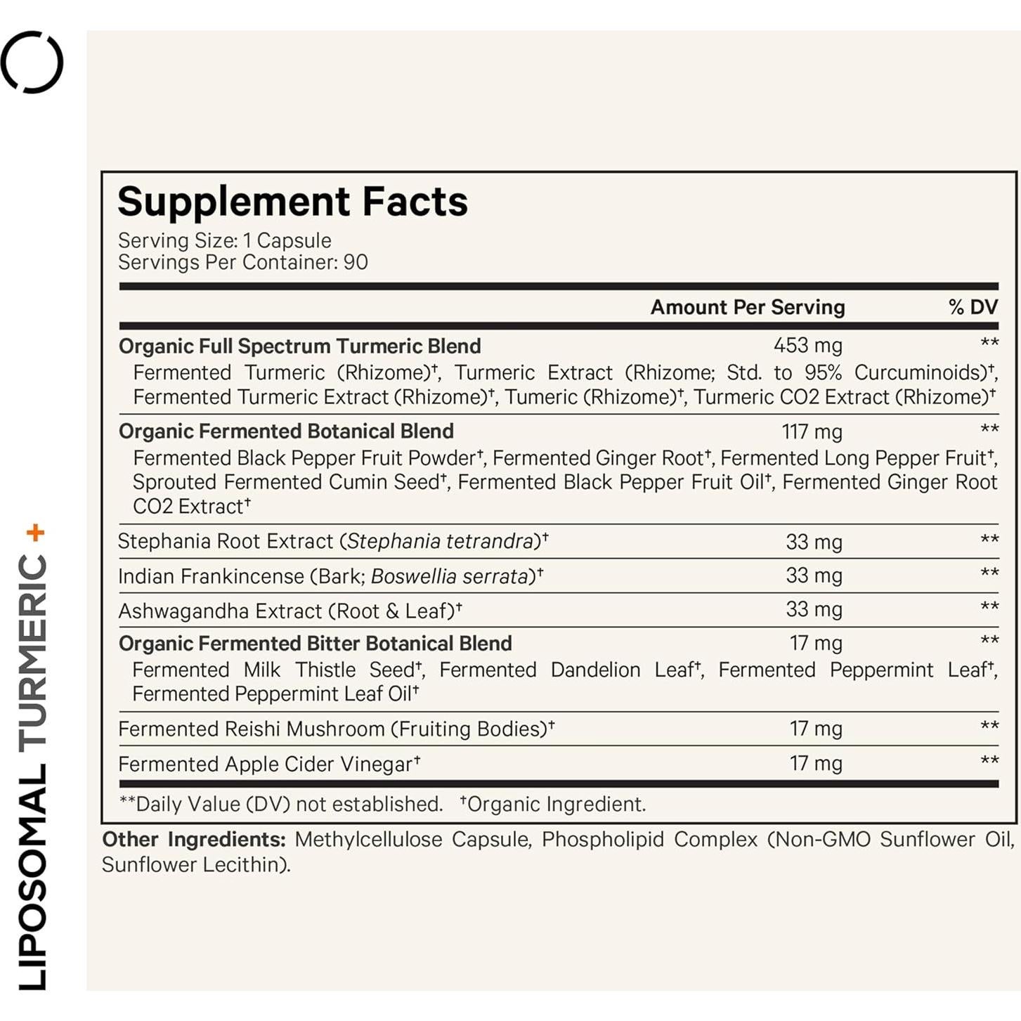 Suplemento de Cúrcuma Orgánica Codeage - 90 Cápsulas Liposomales