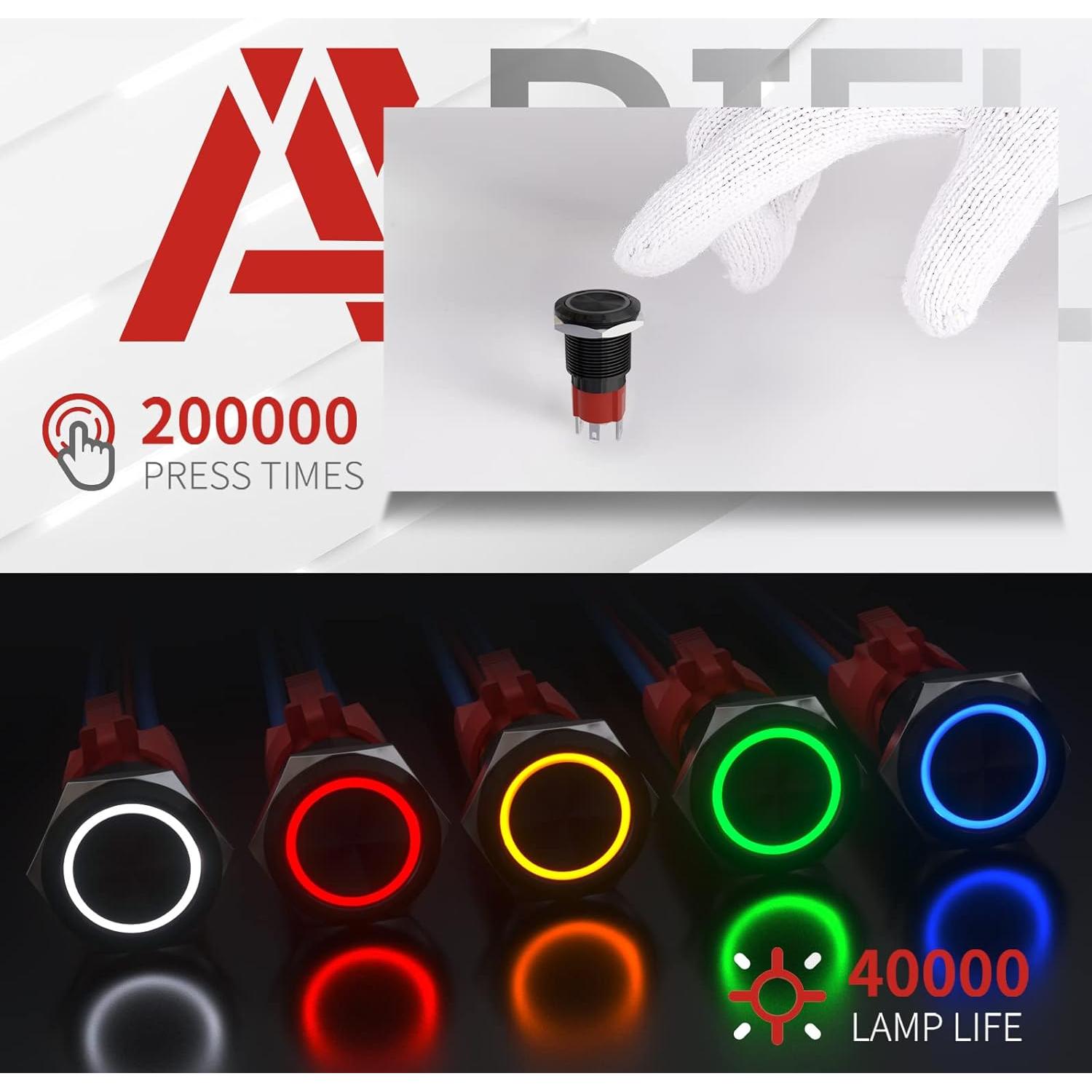 Interruptor Momentáneo LED 10A 19mm APIELE IP65 Azul