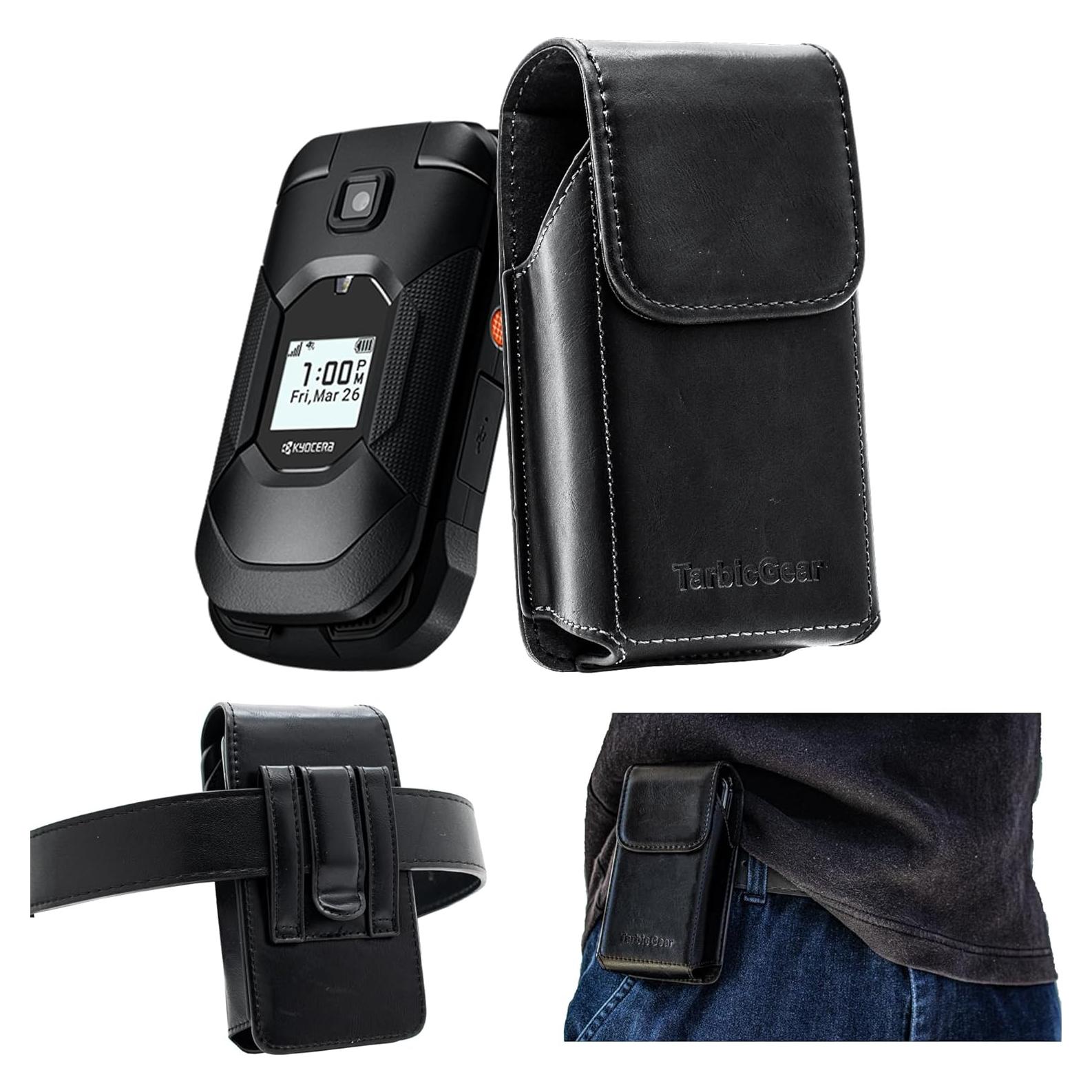 Funda de cuero sintético TarbicGear para teléfono plegable negro