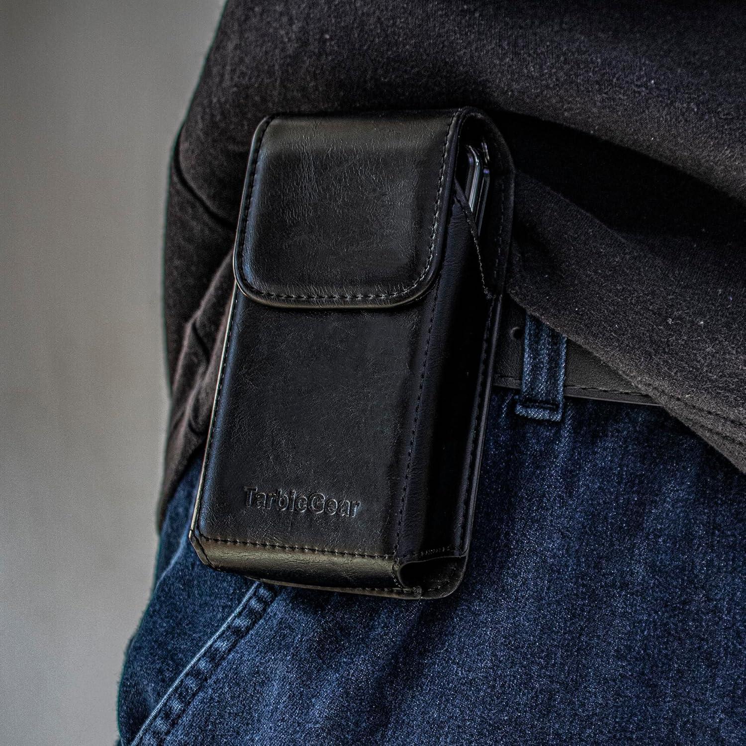 Funda de cuero sintético TarbicGear para teléfono plegable negro