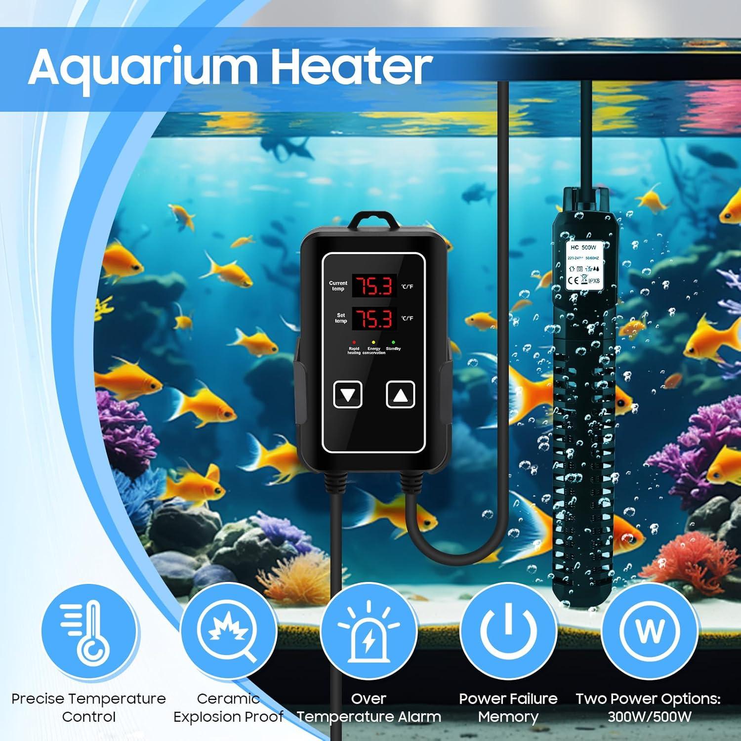 Calentador de Acuario ZESTEFY 500W con Control LED Digital