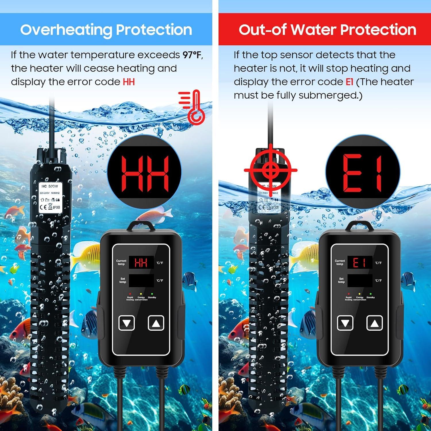 Calentador de Acuario ZESTEFY 500W con Control LED Digital