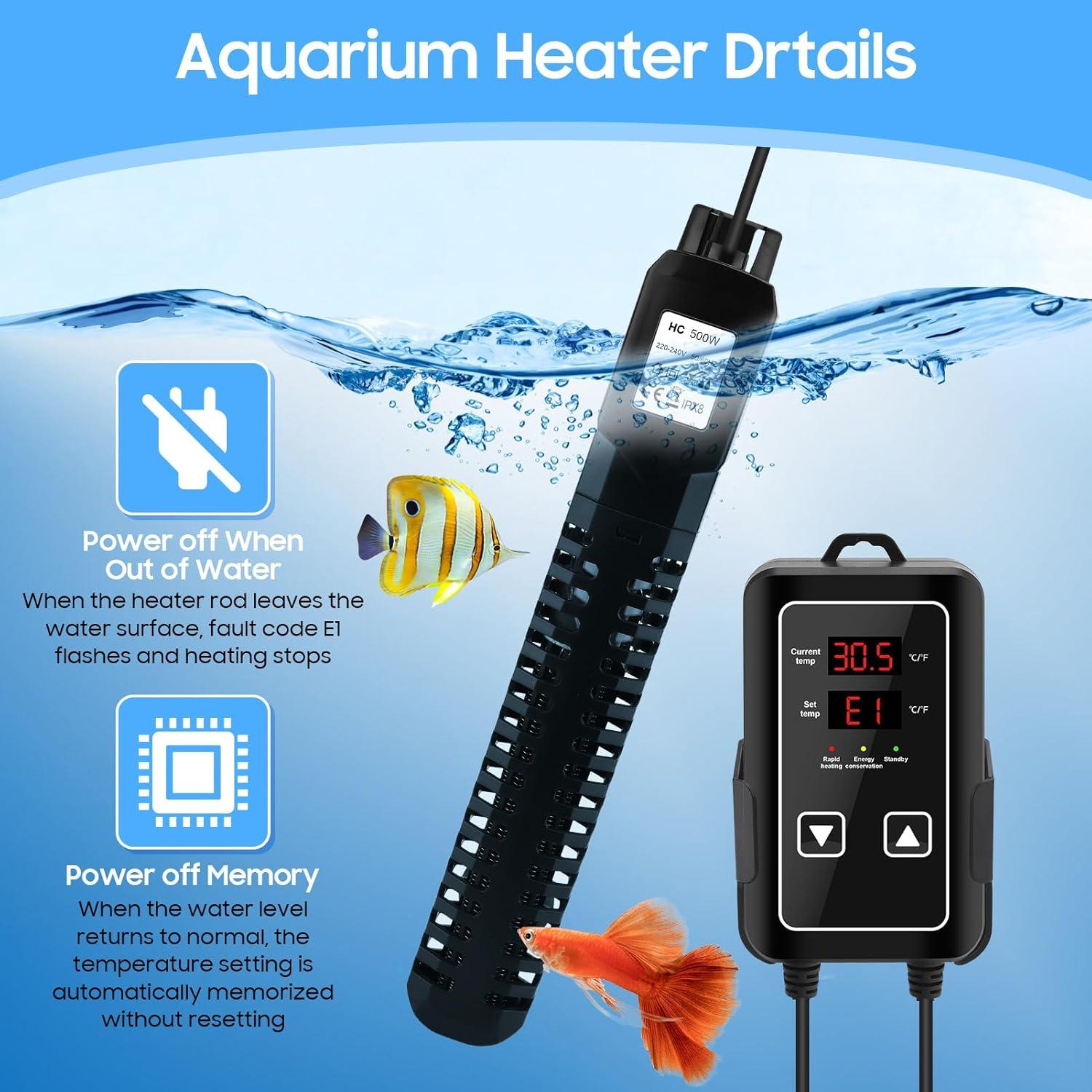Calentador de Acuario ZESTEFY 500W con Control LED Digital