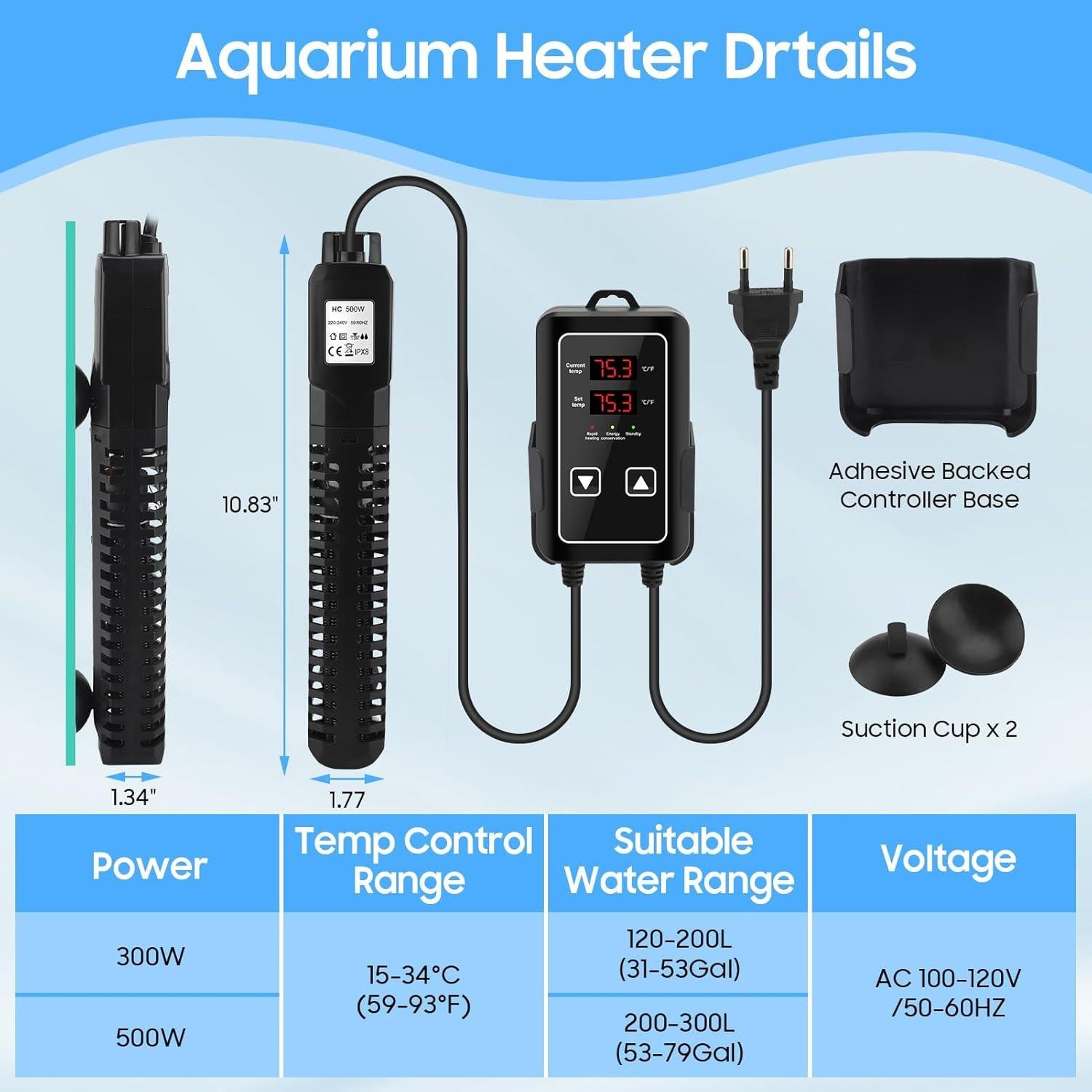 Calentador de Acuario ZESTEFY 500W con Control LED Digital