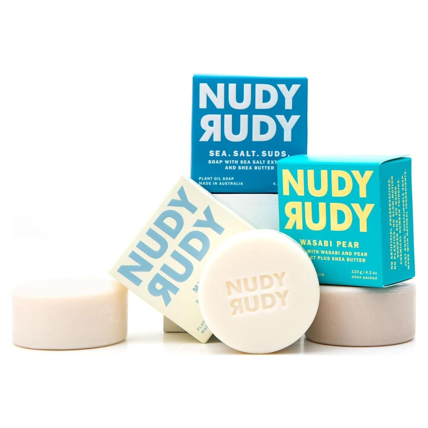 Paquete de Jabones Nudy Rudy Bestie - 3 x 119g, Naturales