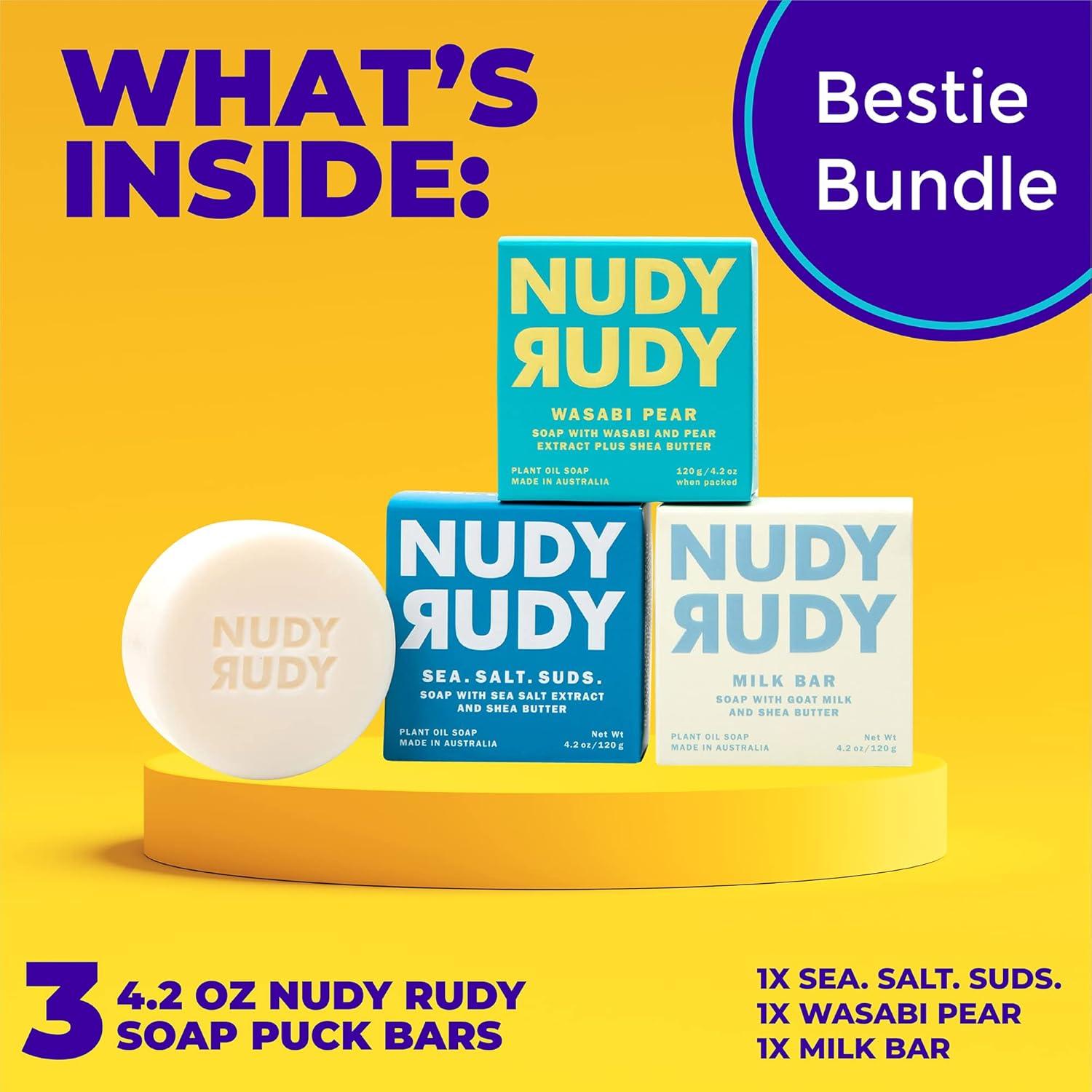Paquete de Jabones Nudy Rudy Bestie - 3 x 119g, Naturales